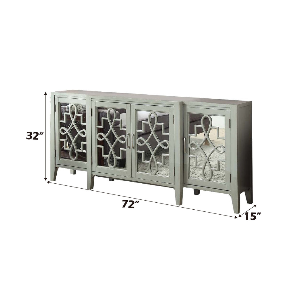 Kacia Mirrored Door Antique Finish Console Cabinet