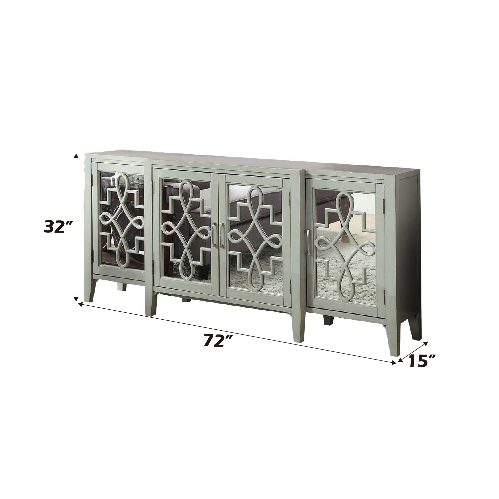 Kacia Mirrored Door Antique Finish Console Cabinet