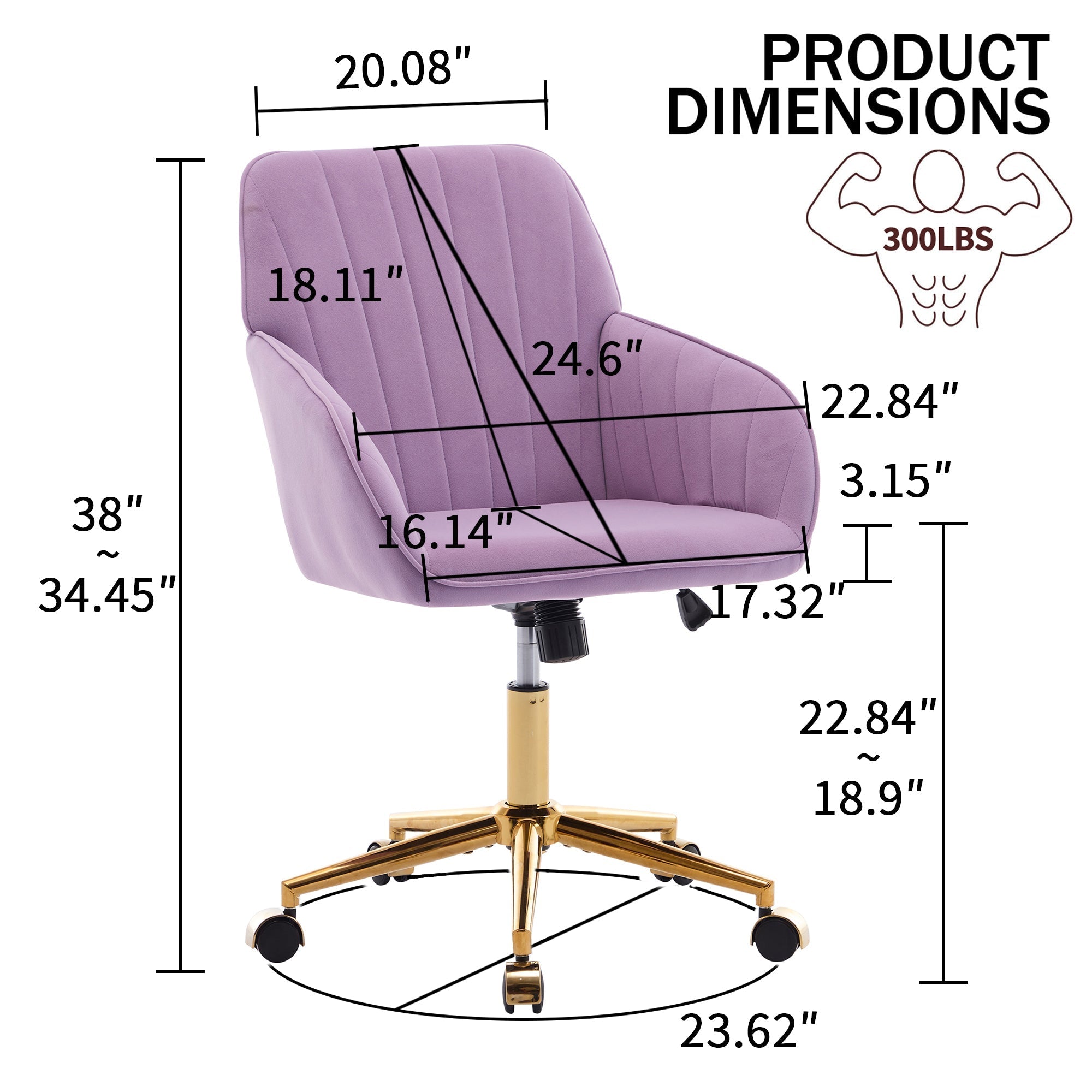 Adjustable Ergonomic Swivel Chair with Golden Base