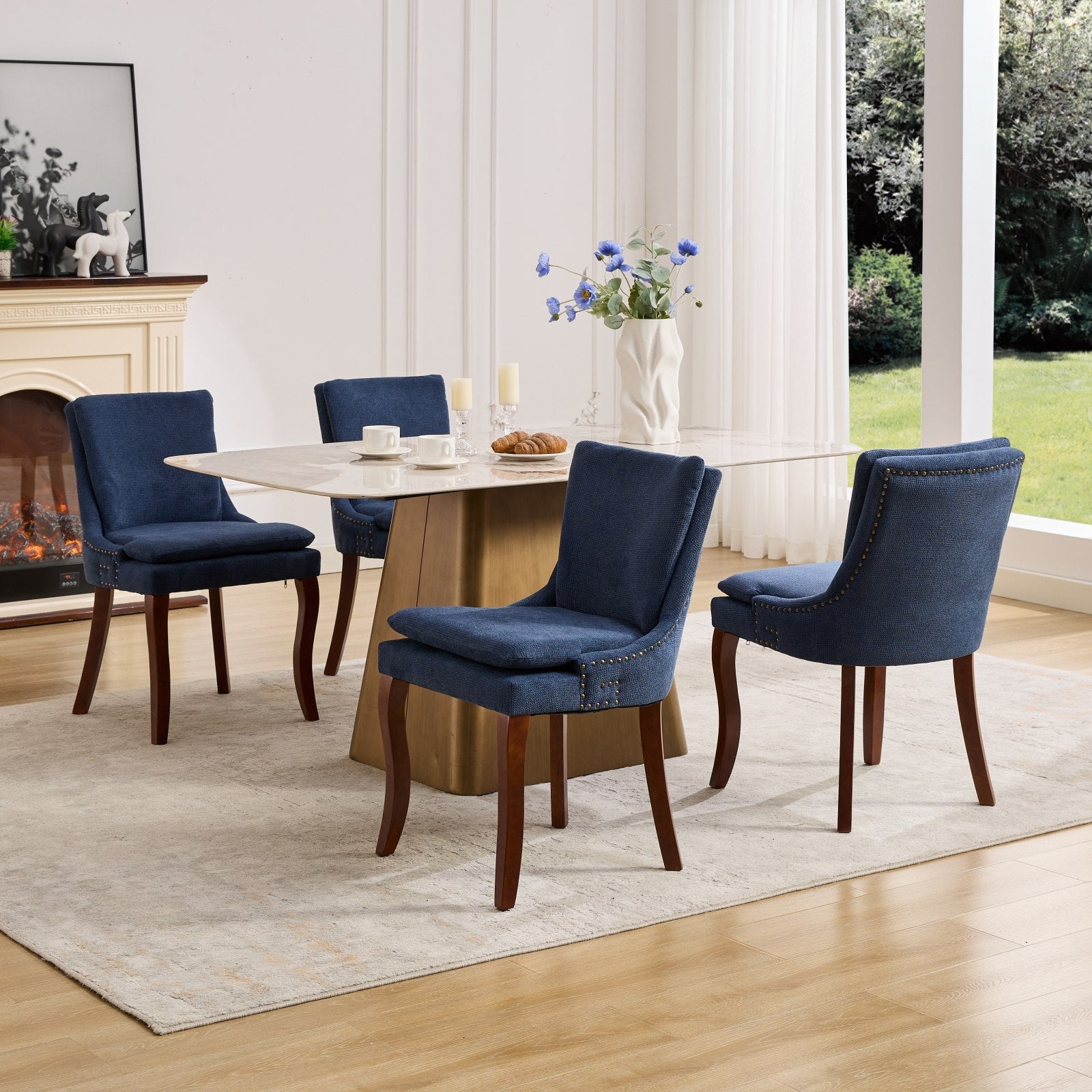 ChenilleUpholstered Dining Chairs with Curved Solid Wood Legs, Set of 2
