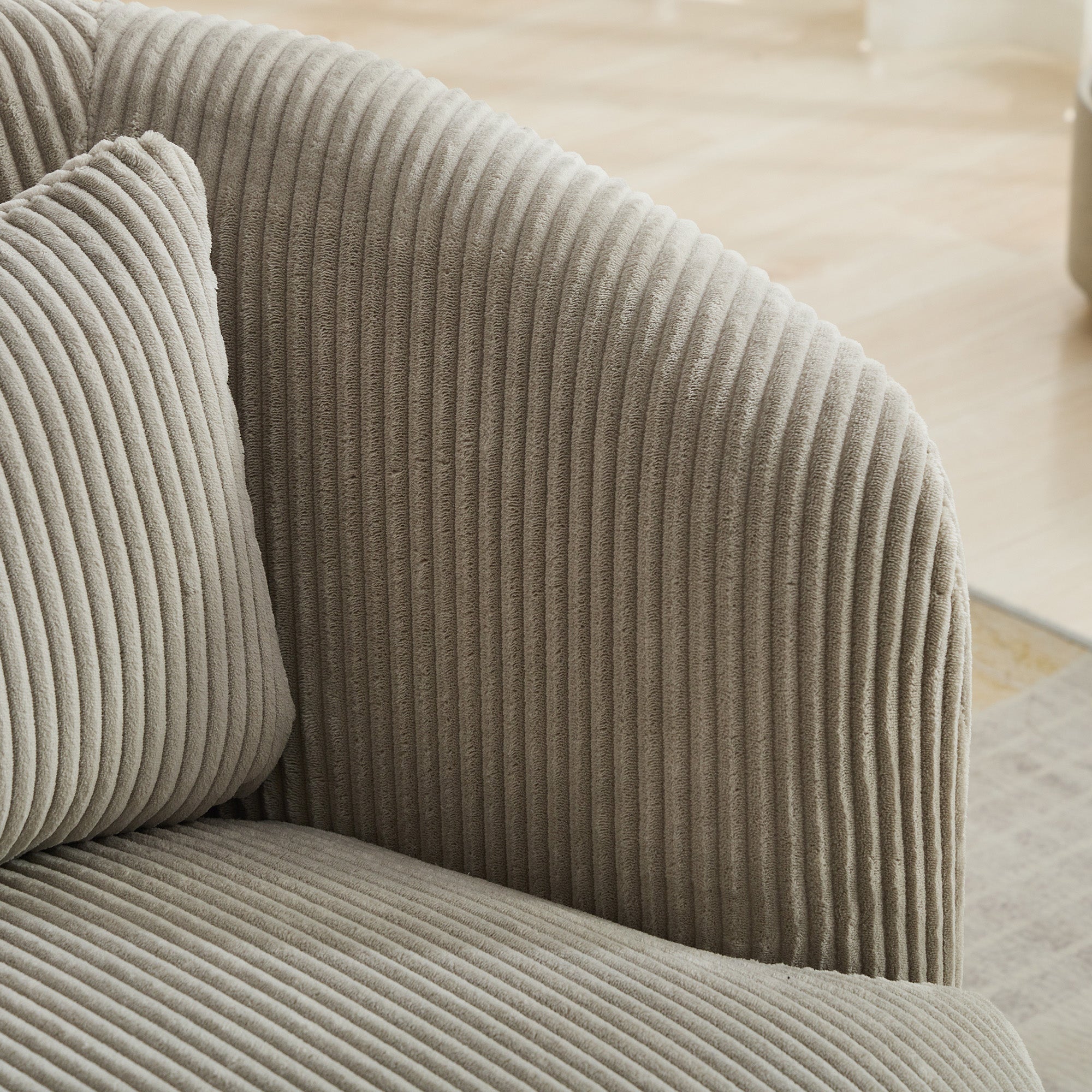 Wide Upholstered Corduroy 360° Swivel Barrel Soft Accent Chair with Pillow