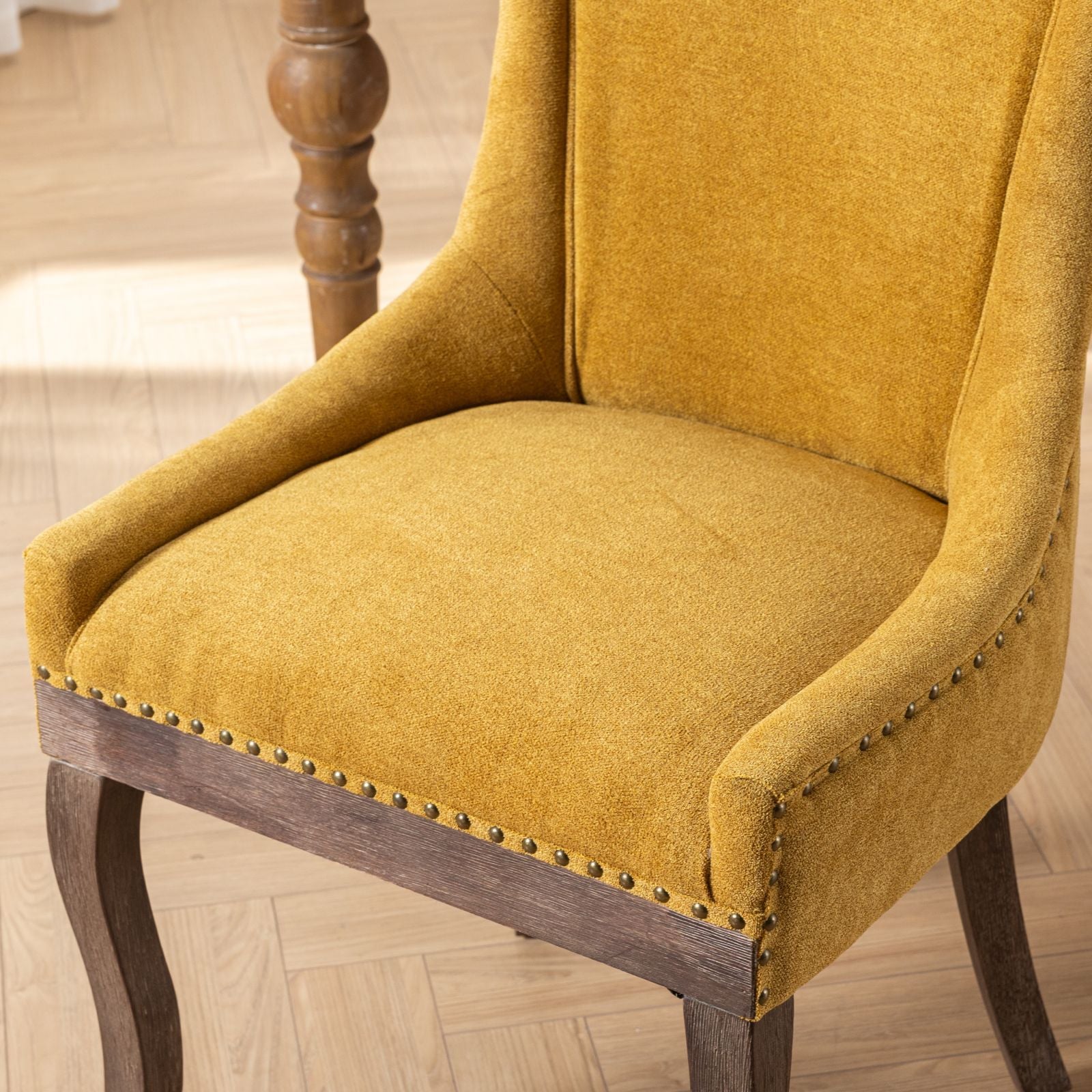 Square Back Upholstered Dining Chair with Bronze Nailhead Trim, Set of 2