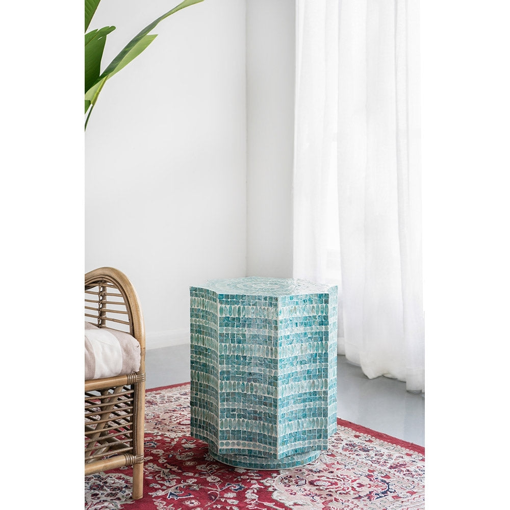 Blue Scalloped Capiz Side Table