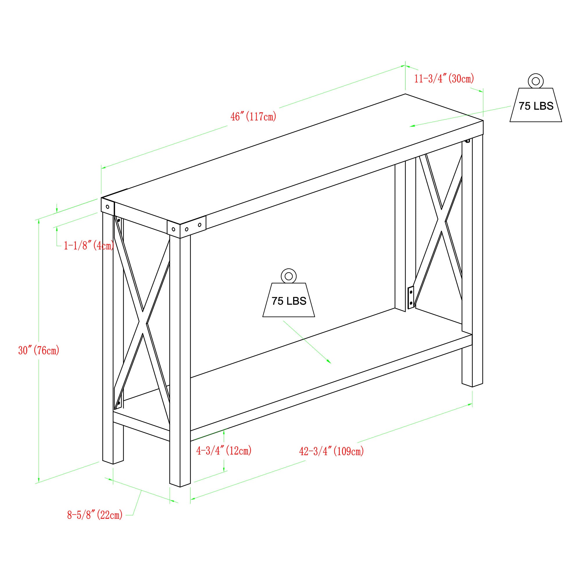 Modern Farmhouse Metal-X Entry Table with Lower Shelf