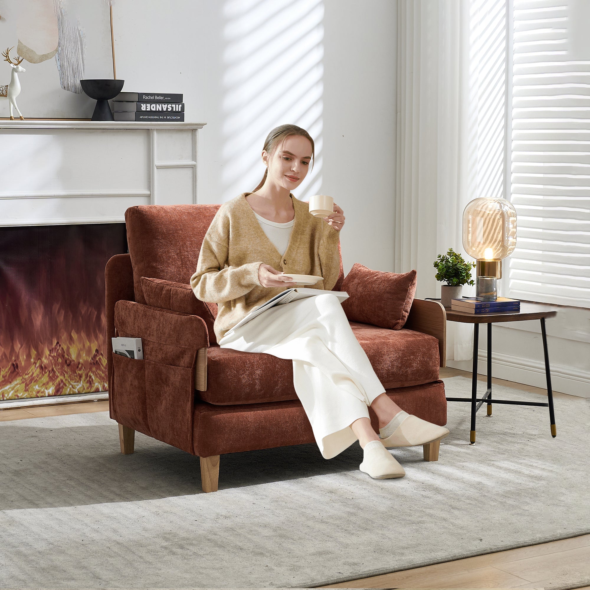 Mid-Century Modern Chenille Foldable Sofa Bed Recliner