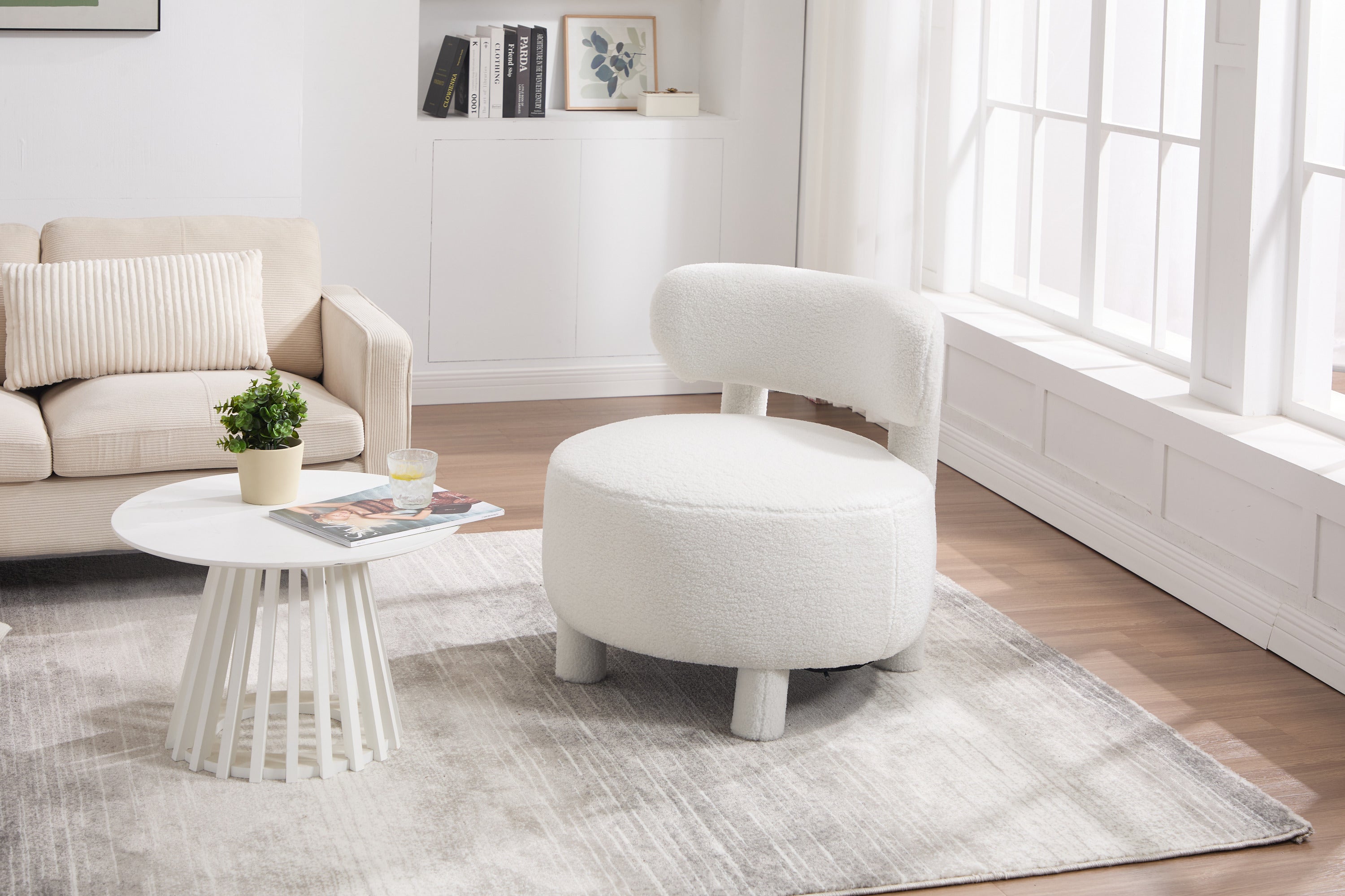 Armless Accent Chair with Curved Backrest and Solid Wooden Legs