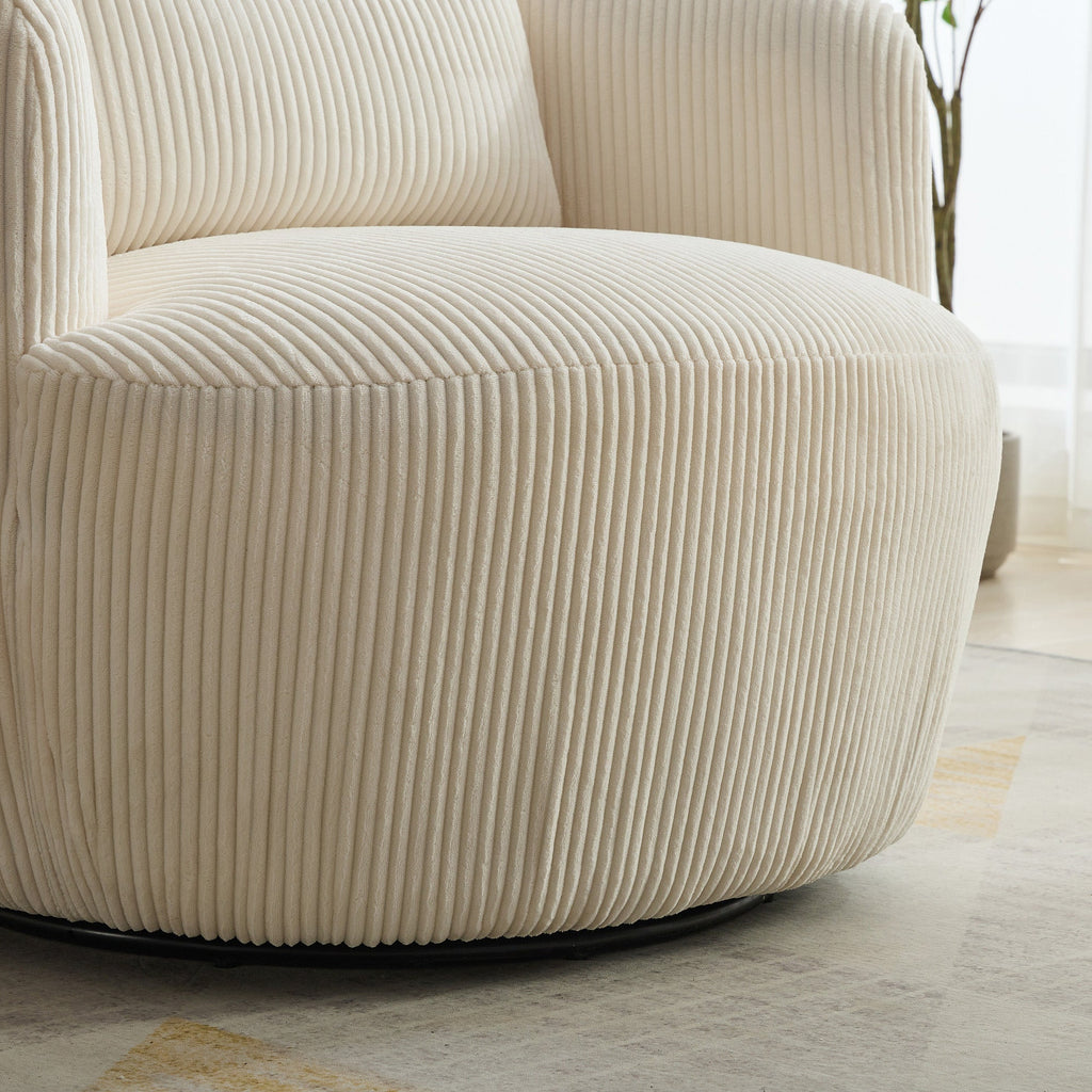 Wide Upholstered Corduroy 360° Swivel Barrel Soft Accent Chair with Pillow