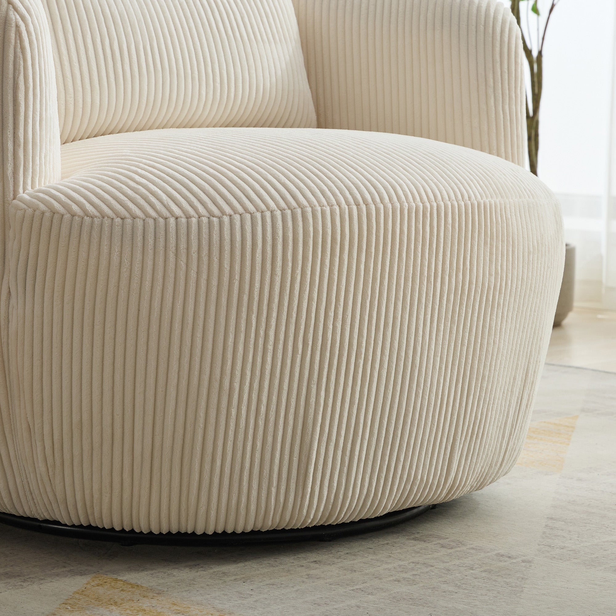 Wide Upholstered Corduroy 360° Swivel Barrel Soft Accent Chair with Pillow
