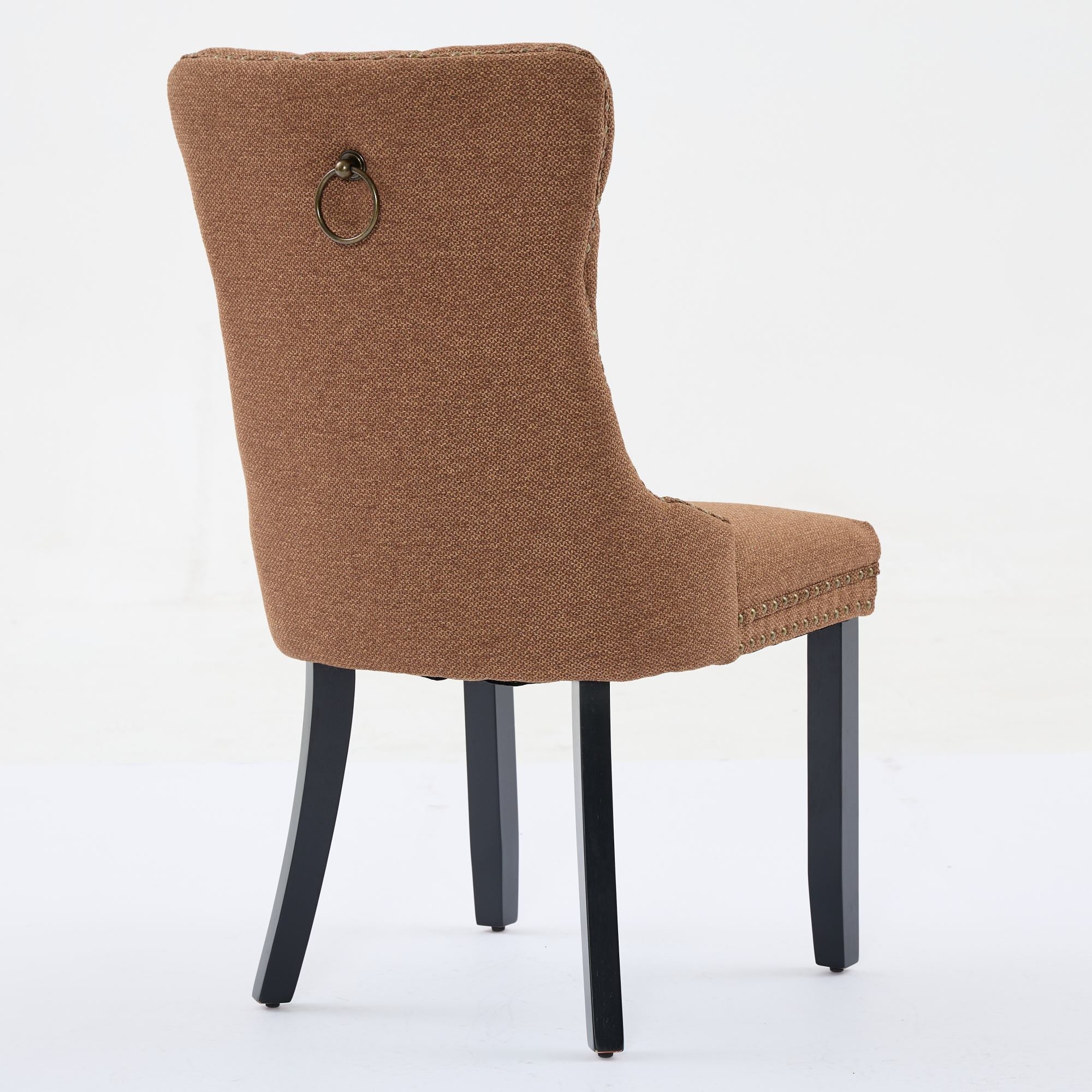 Rosewick Modern Tufted Linen Nailhead Trim Solid Wood Upholstered Dining Chair with Black Legs, Set of 2