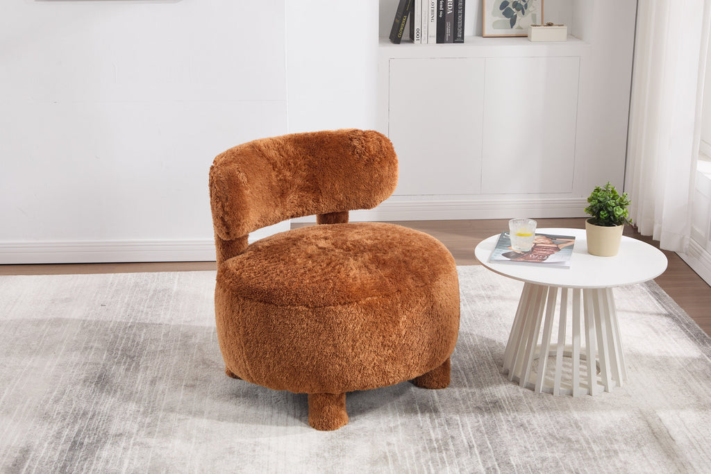 Fuzzy Armless Accent Chair with Curved Backrest and Solid Wooden Legs