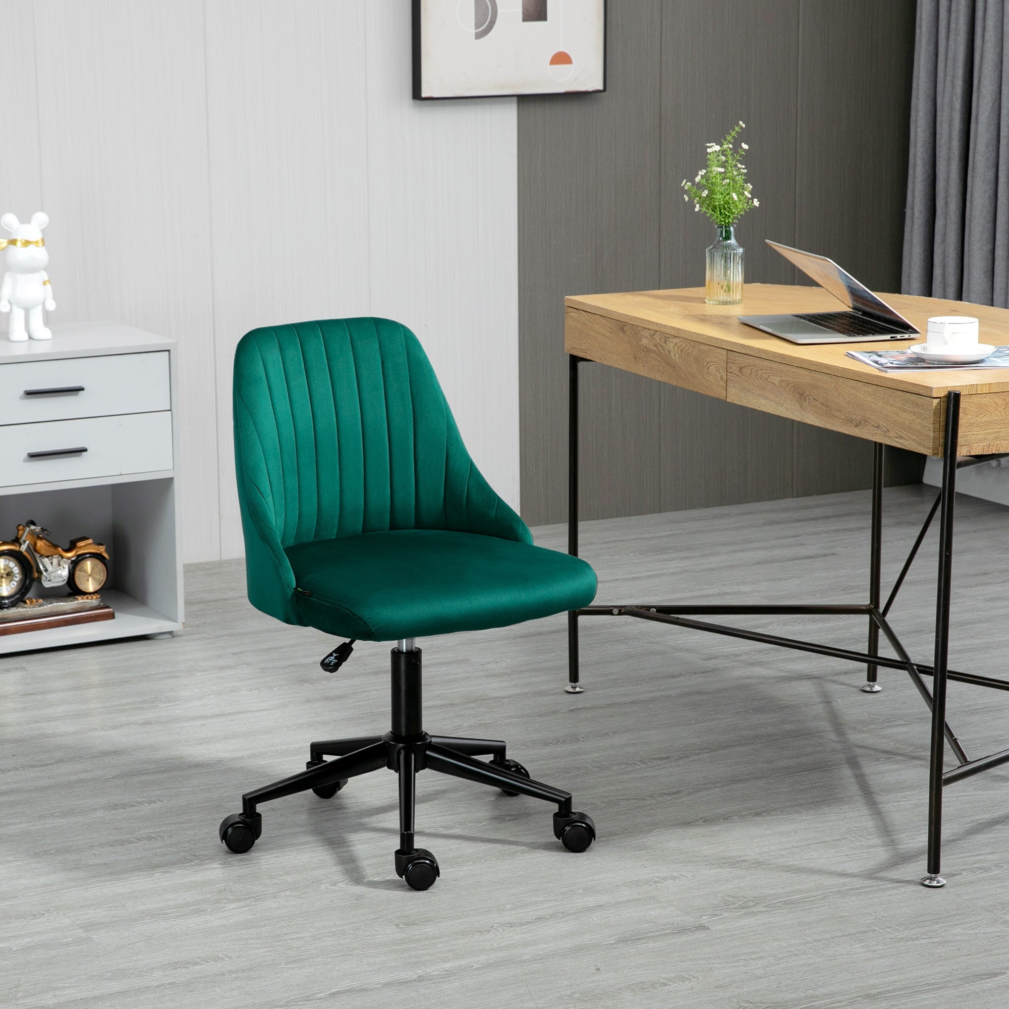 Scalloped Velvet Swivel Desk Chair