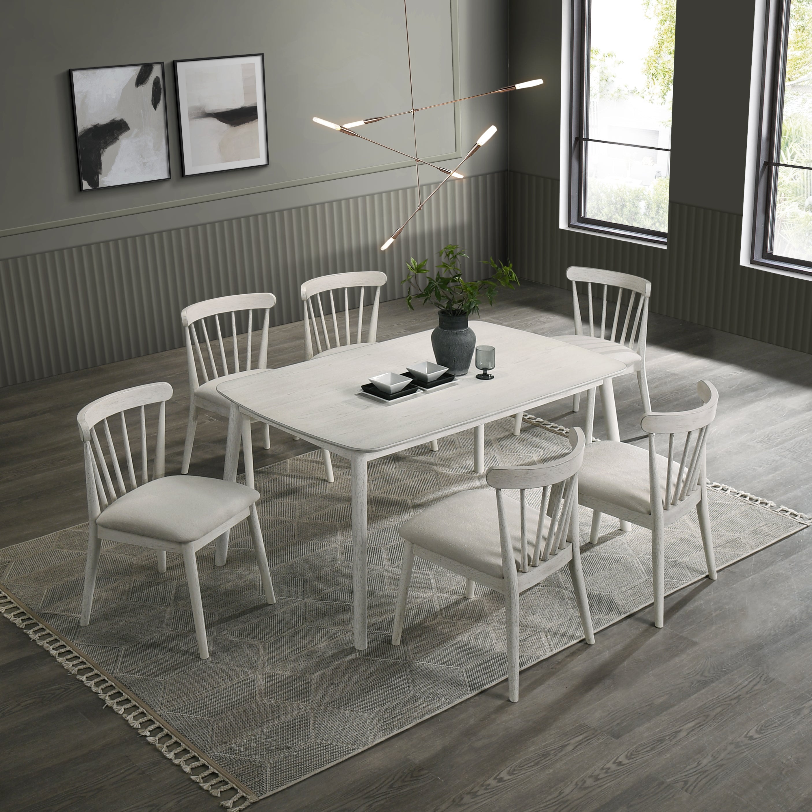 Modern Spindle Back Dining Chairs, Set of 2