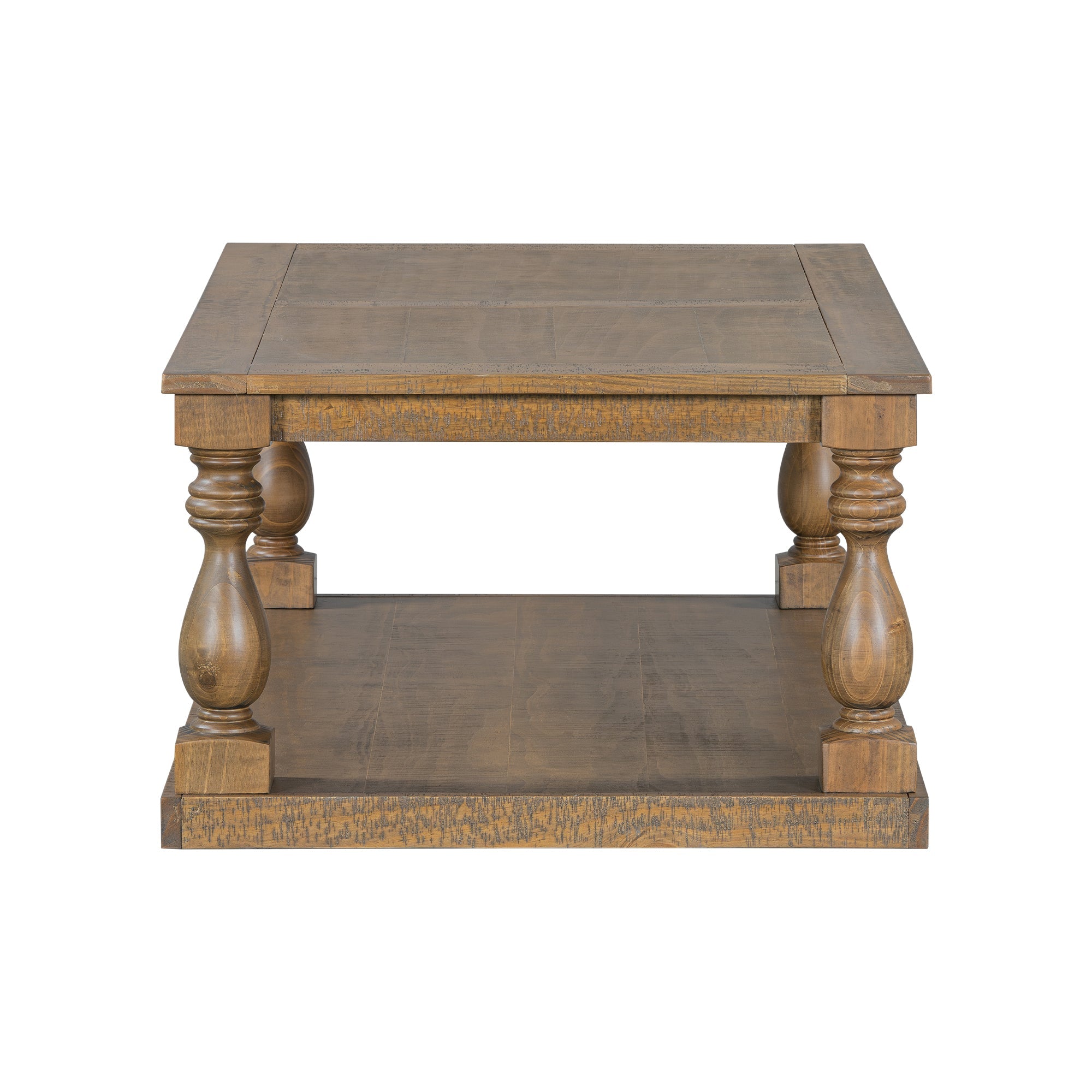 Farmhouse Turned-Leg Coffee Table with Bottom Shelf