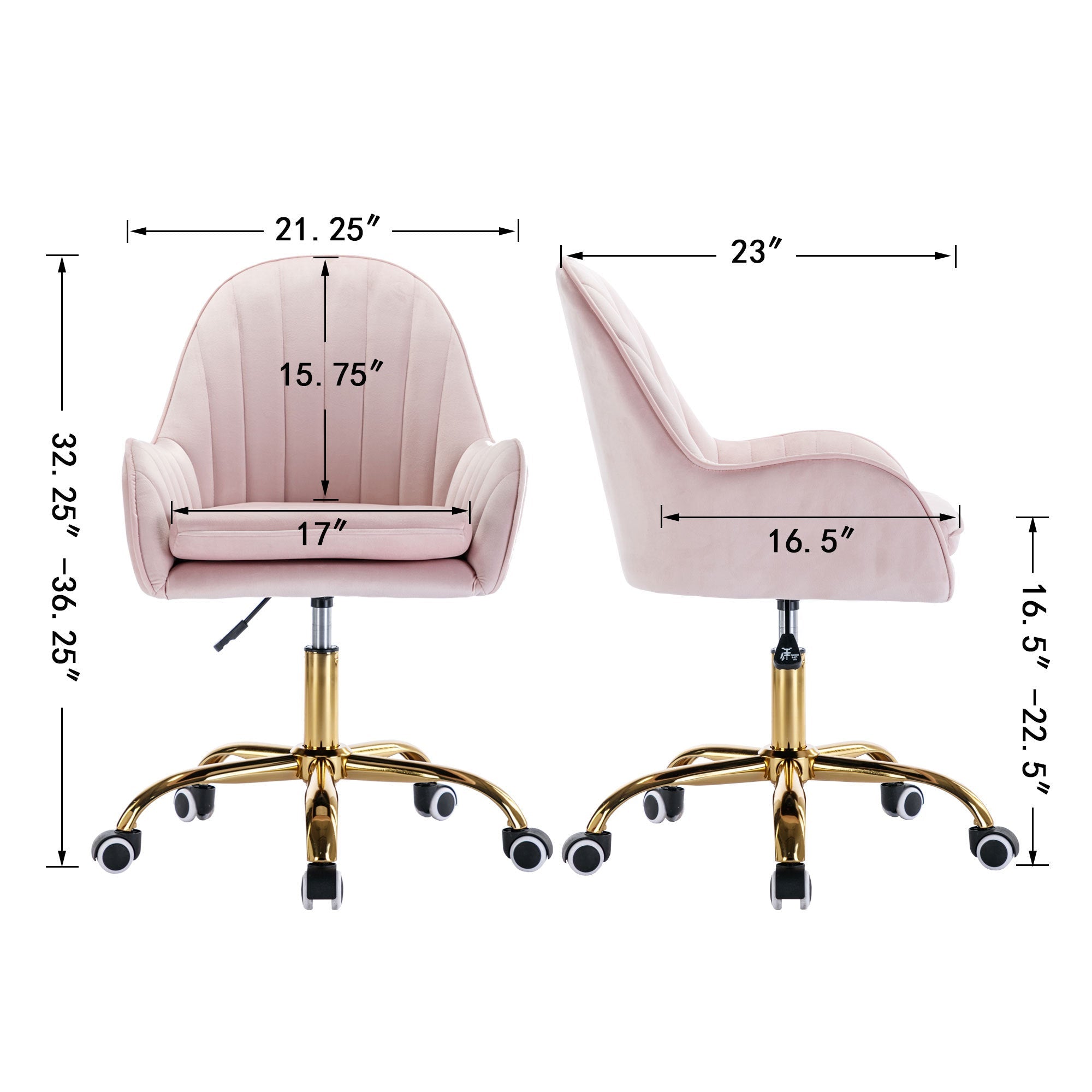 Velvet Home Office Chair with Wheels and Gold Metal Base
