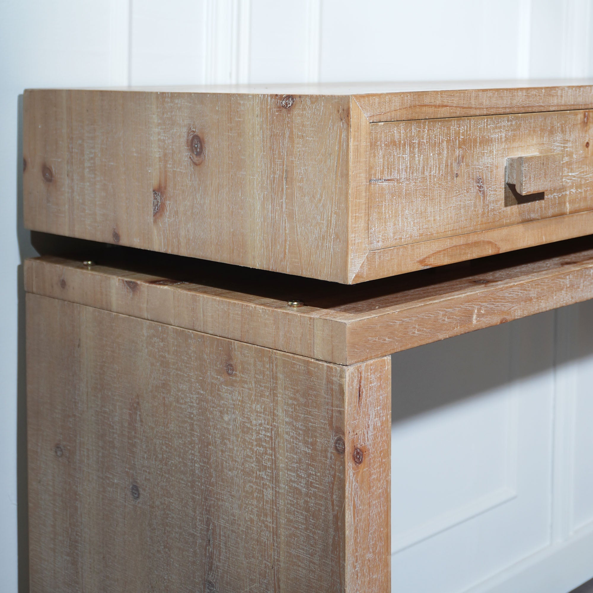 Rustic Natural & Light Brown Finish Wood Console Table with 3 Drawers