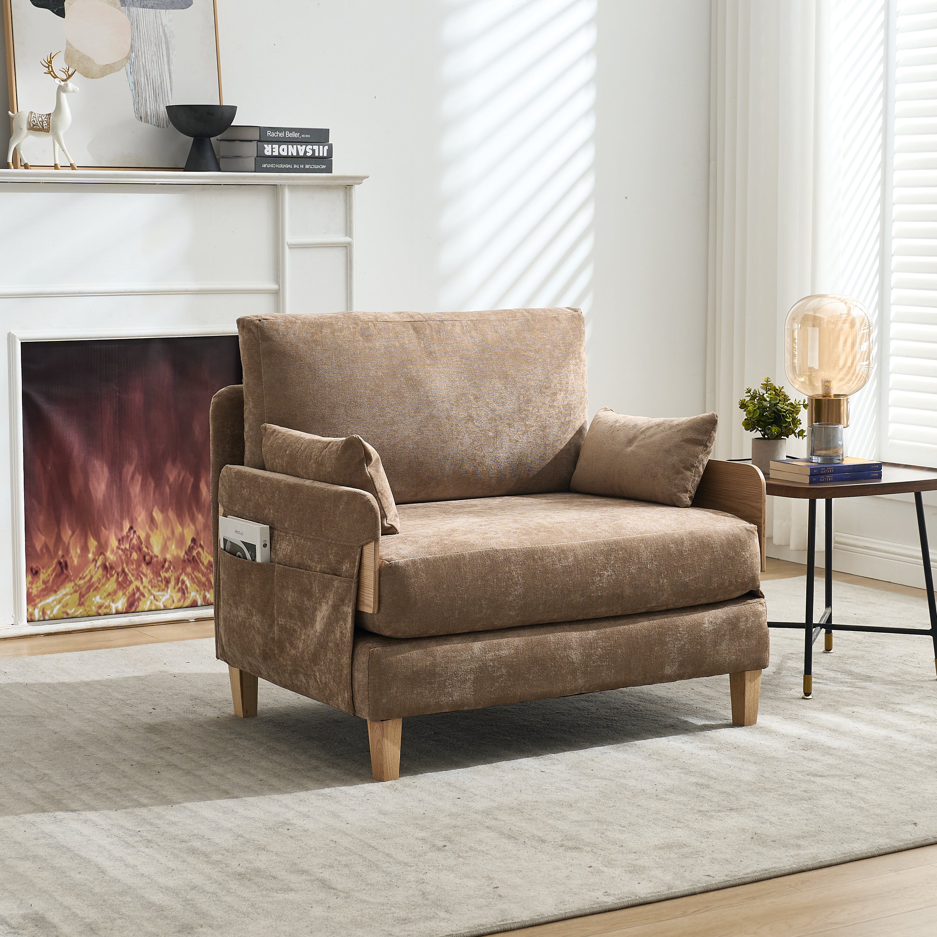 Mid-Century Modern Chenille Foldable Sofa Bed Recliner