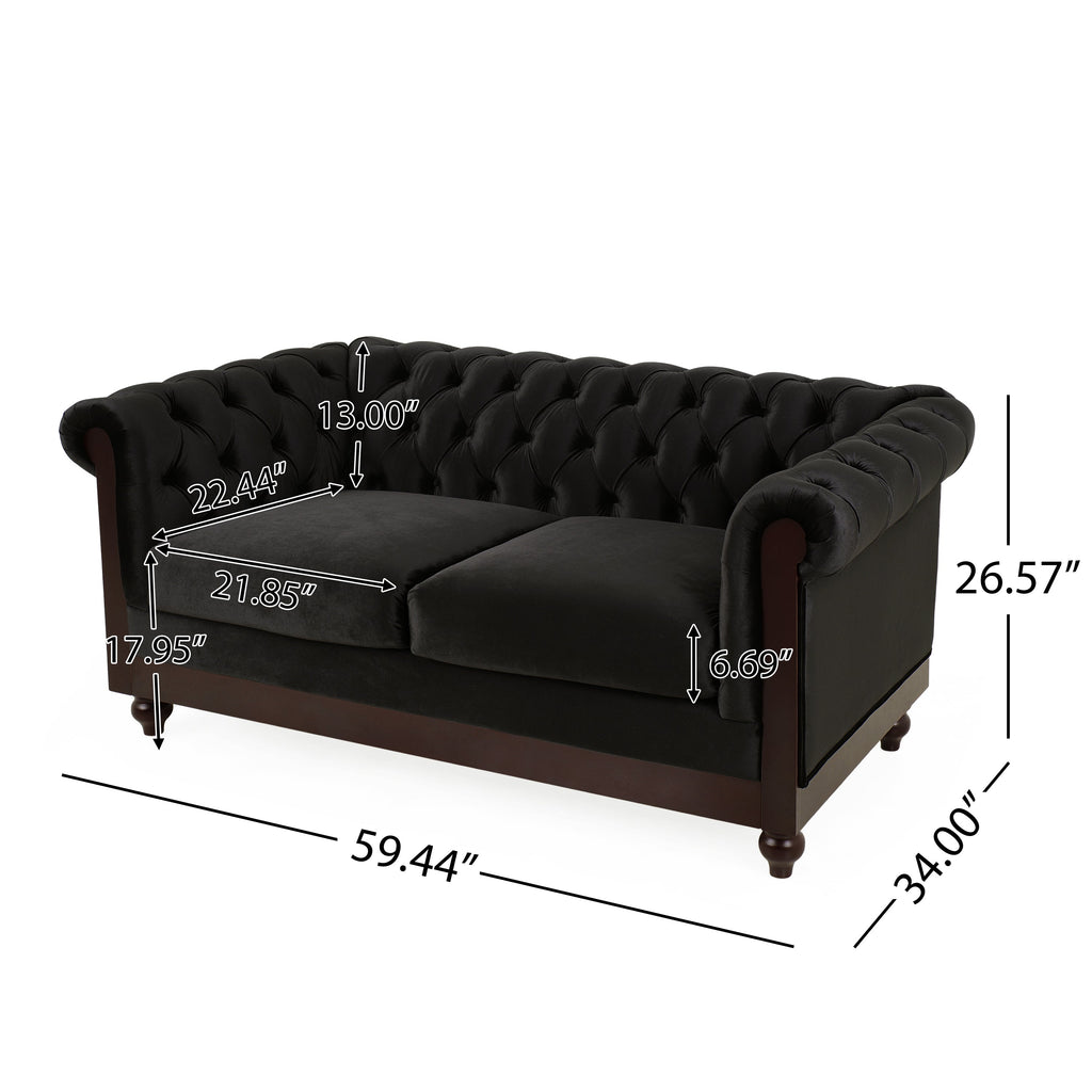 Velvet Rolled Arm Chesterfield Loveseat