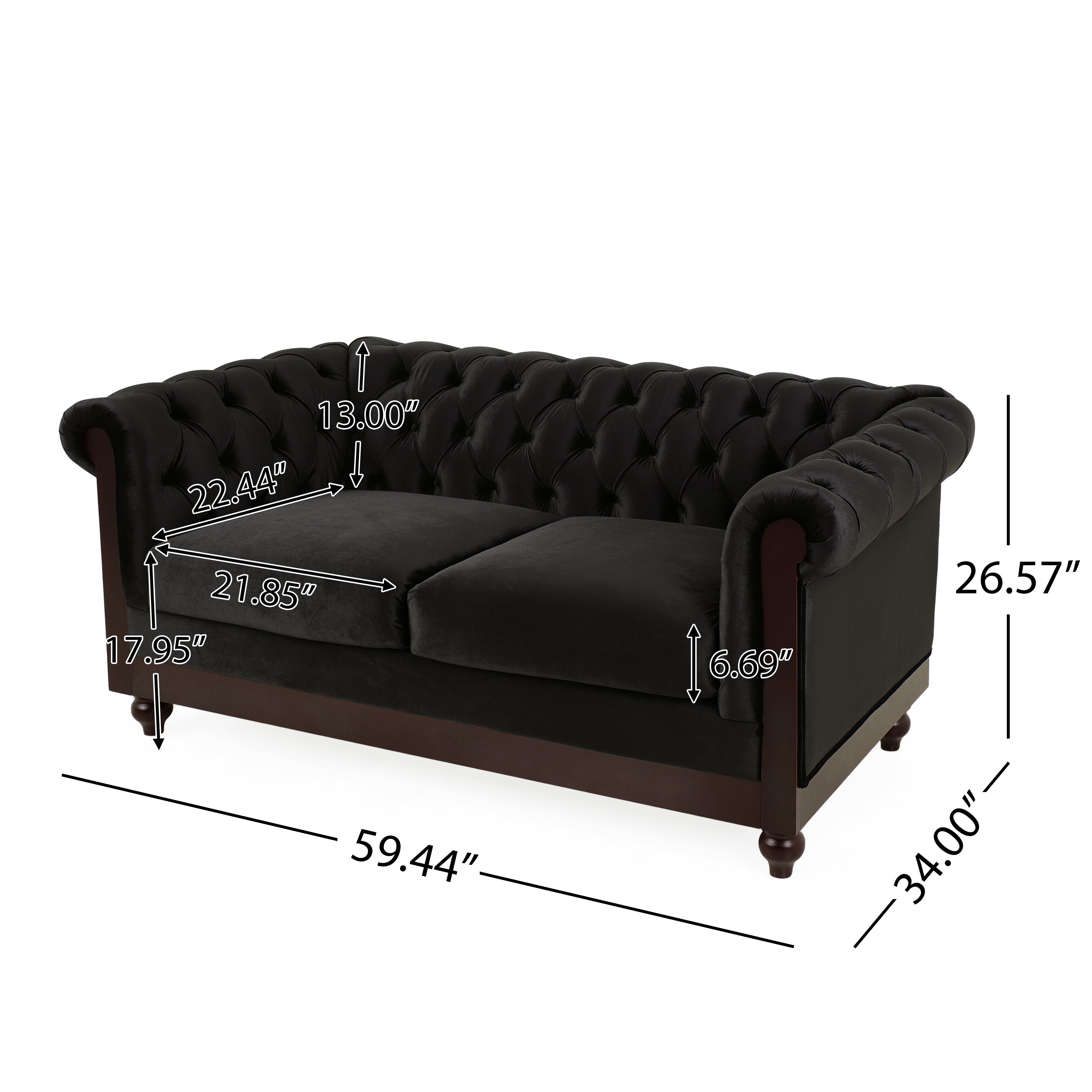 Velvet Rolled Arm Chesterfield Loveseat
