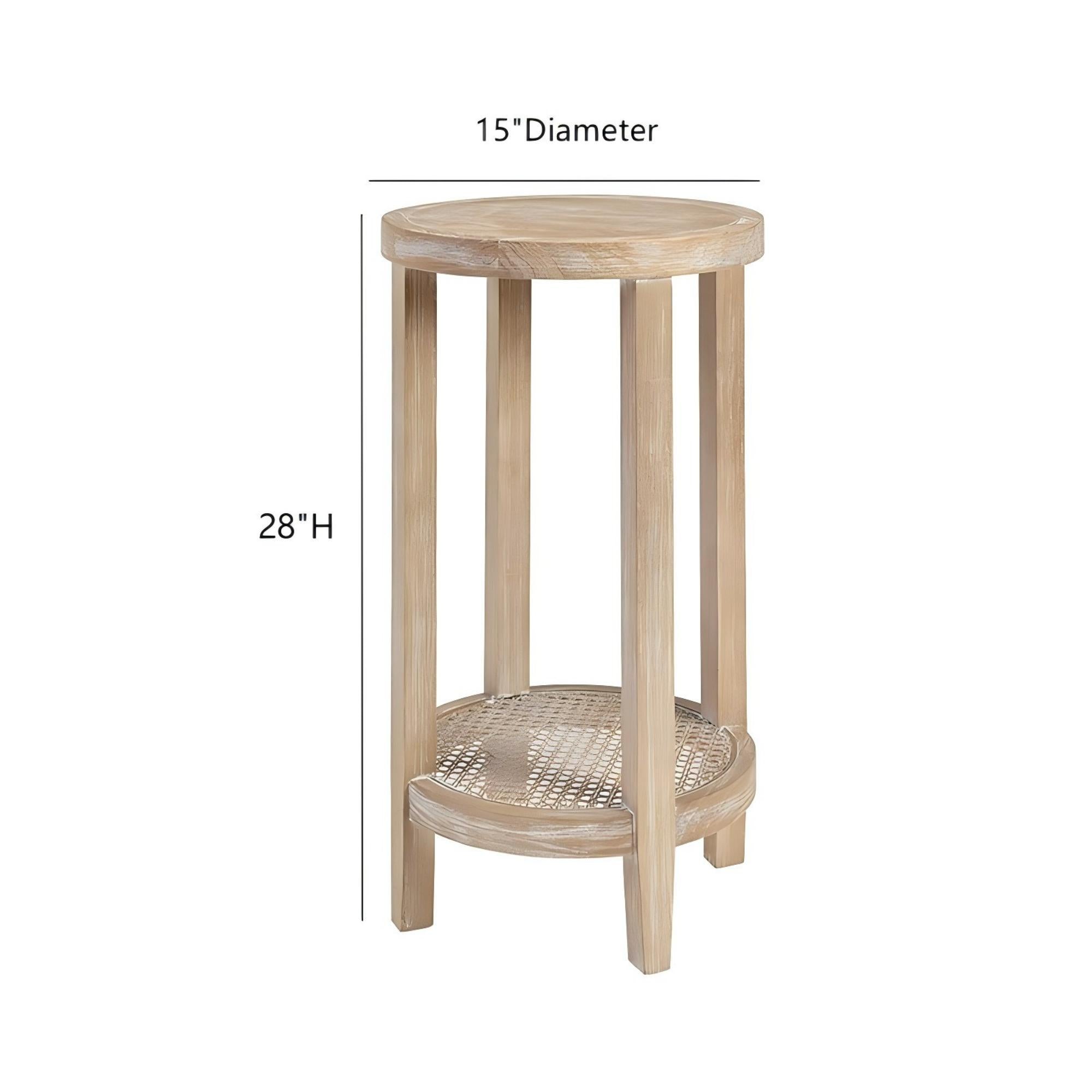 Bedford Round Accent Table with Rattan Shelf
