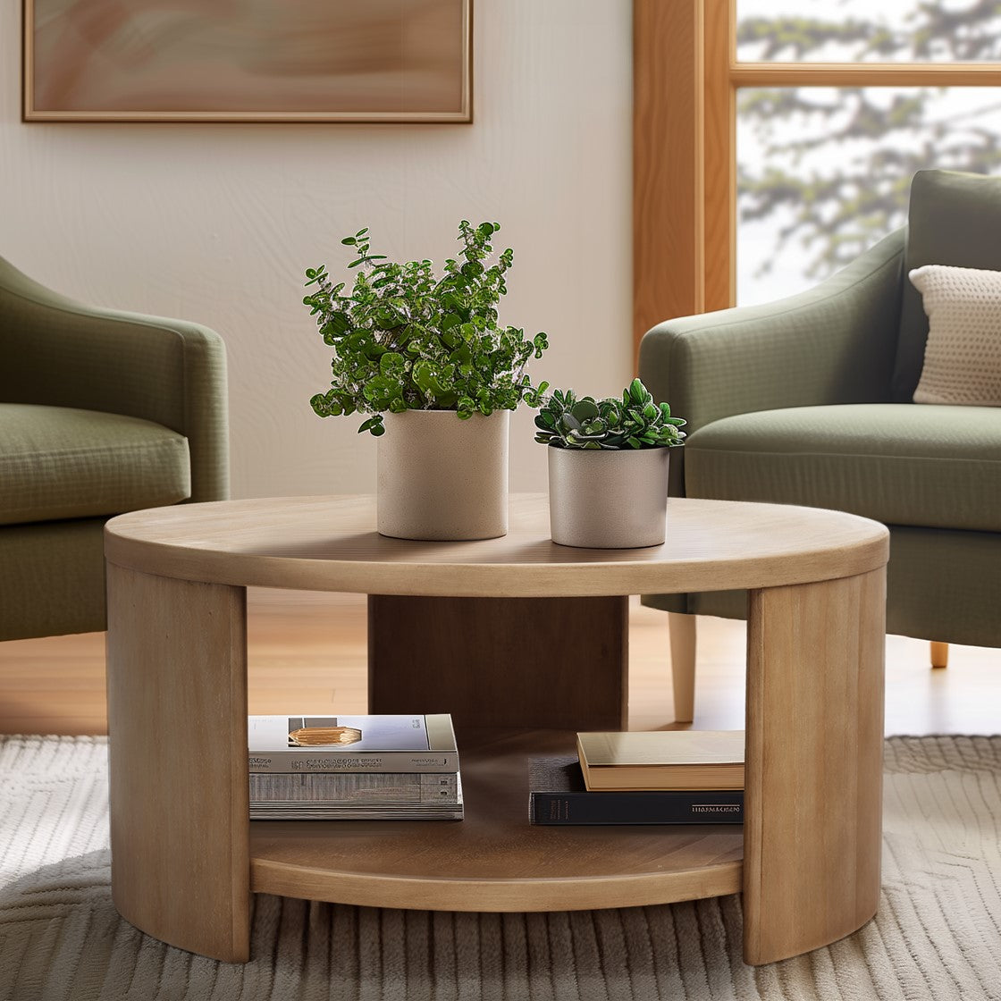Modern Minimalist Round Coffee Table with Shelf Storage