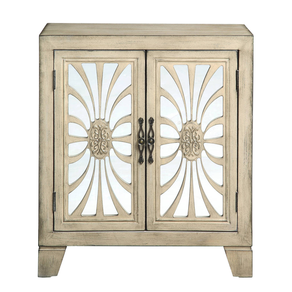 Antique White Console Table with Mirrored Doors