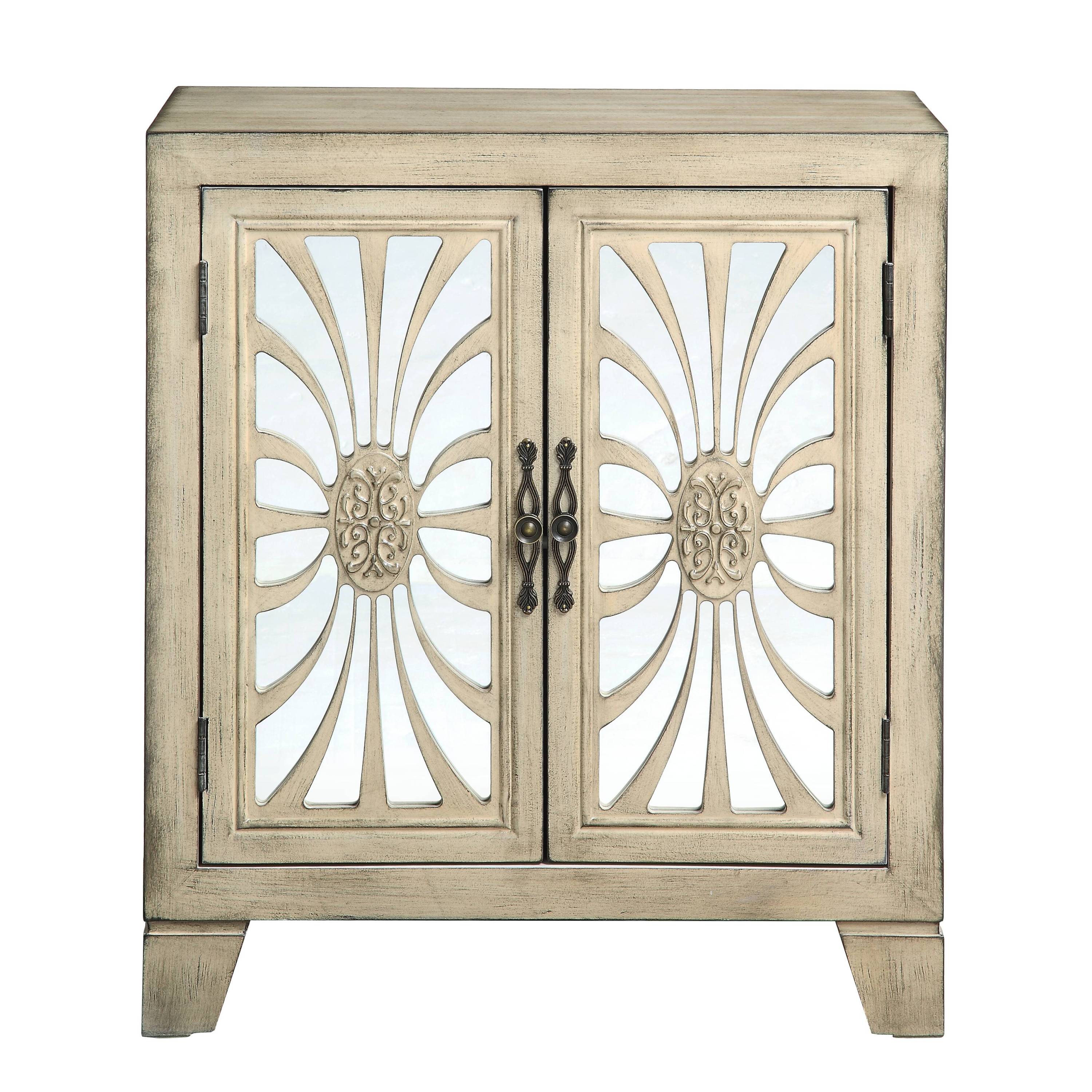 Antique White Console Table with Mirrored Doors