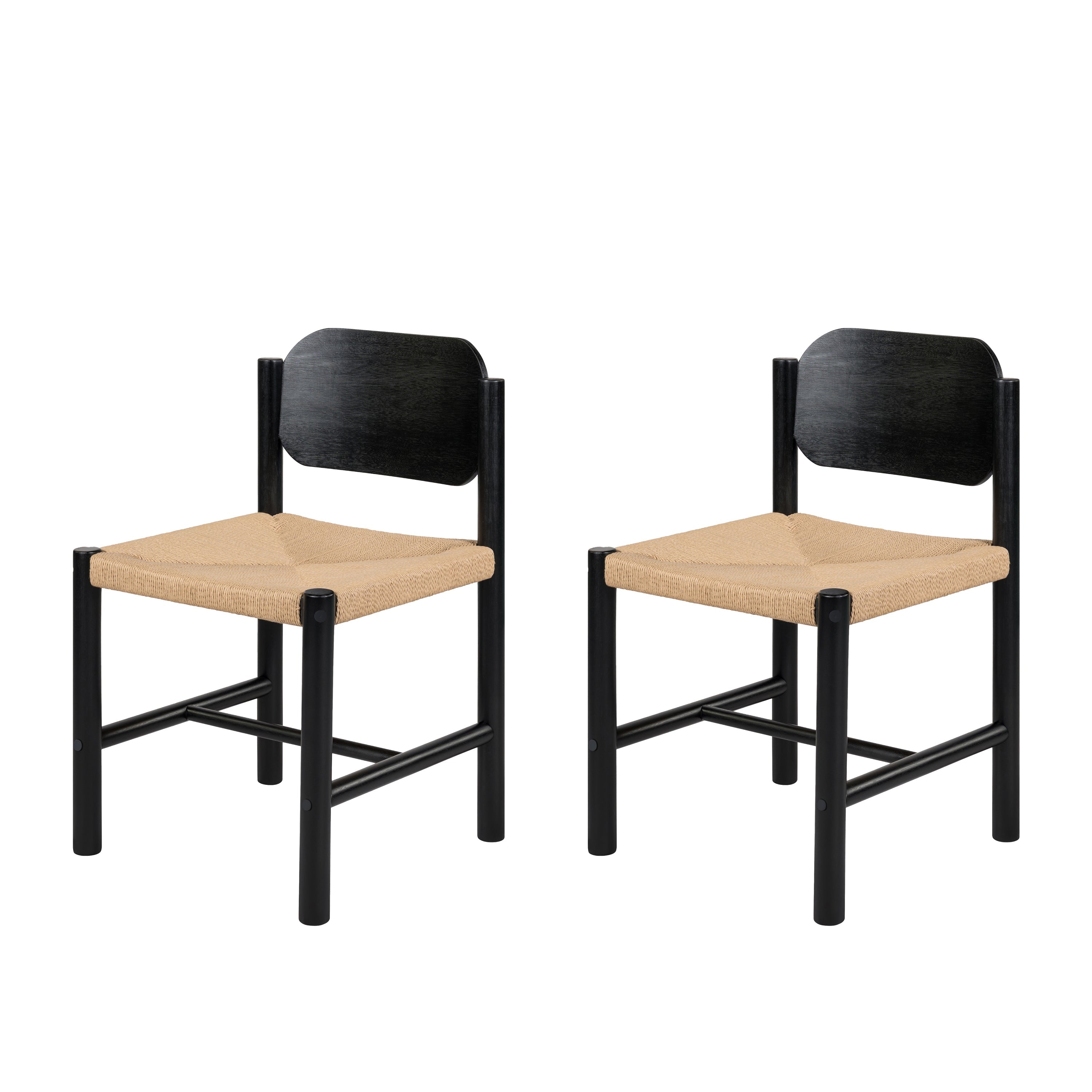 Farmington Wooden Dining Chairs with Beige Paper Rope Weave Seat, Set of 2