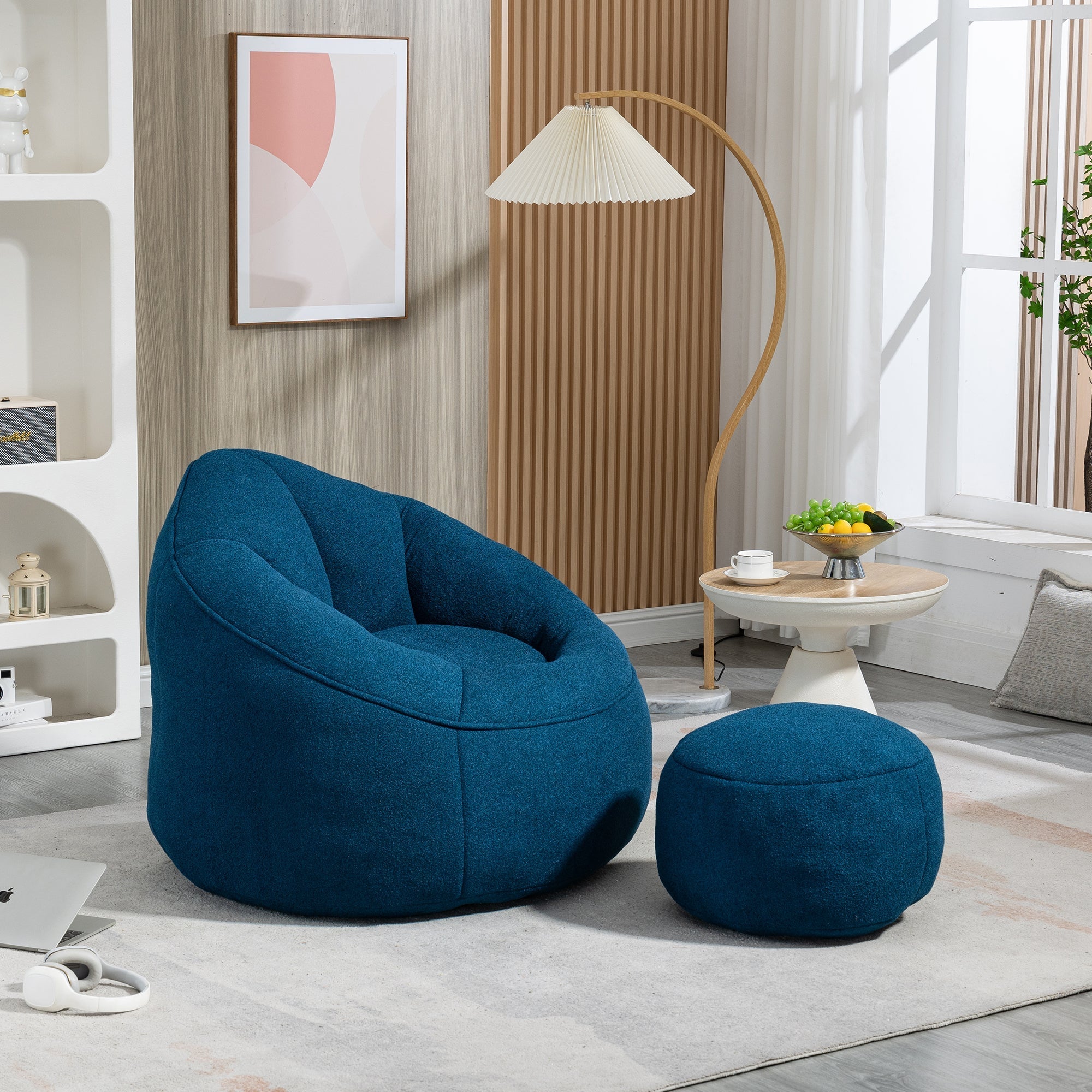 Bean Bag Sofa Chair with High-Pressure Foam and Footrest