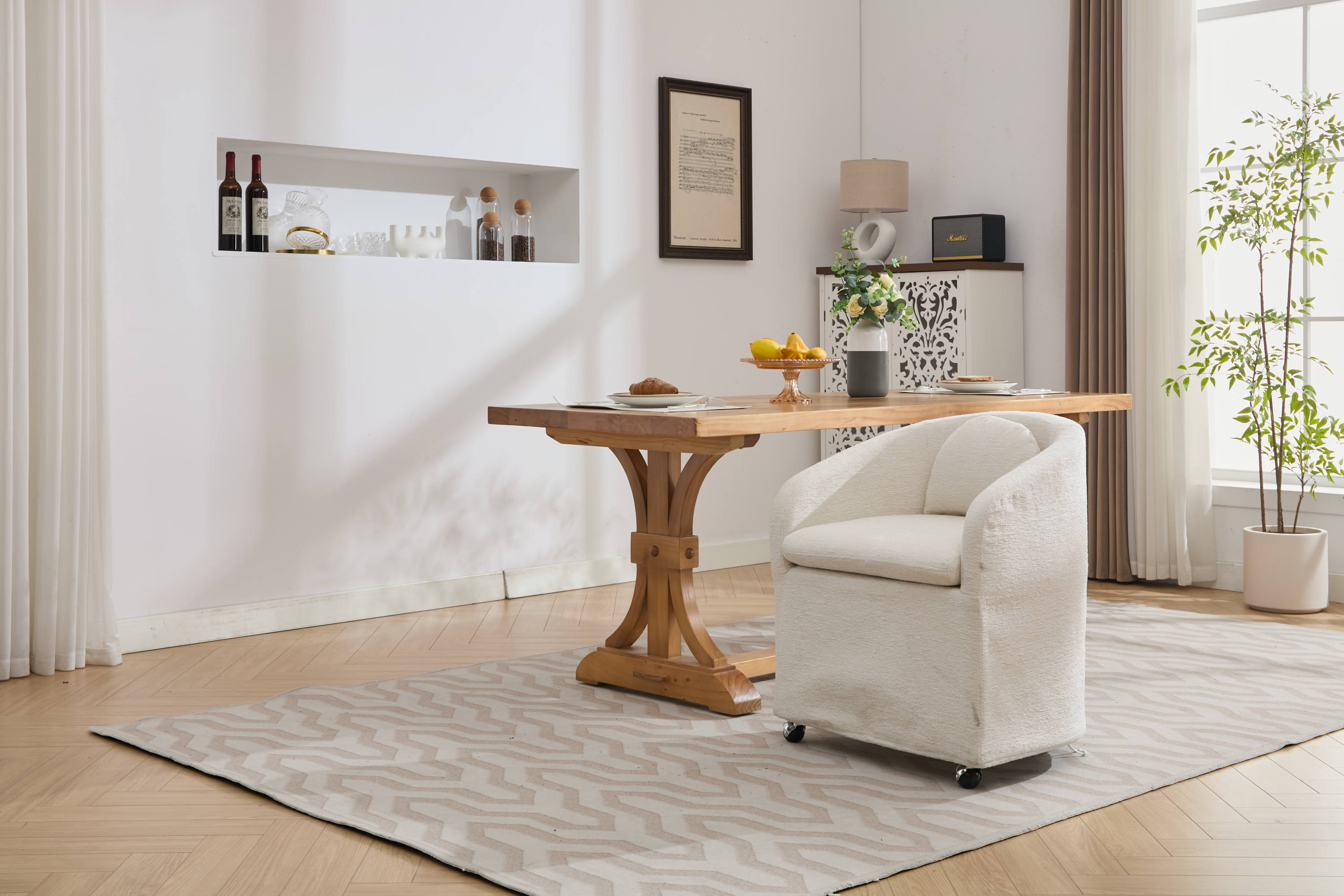 Cheswick Chenille Upholstered Dining Arm Chair With Back Cushion and Wheels