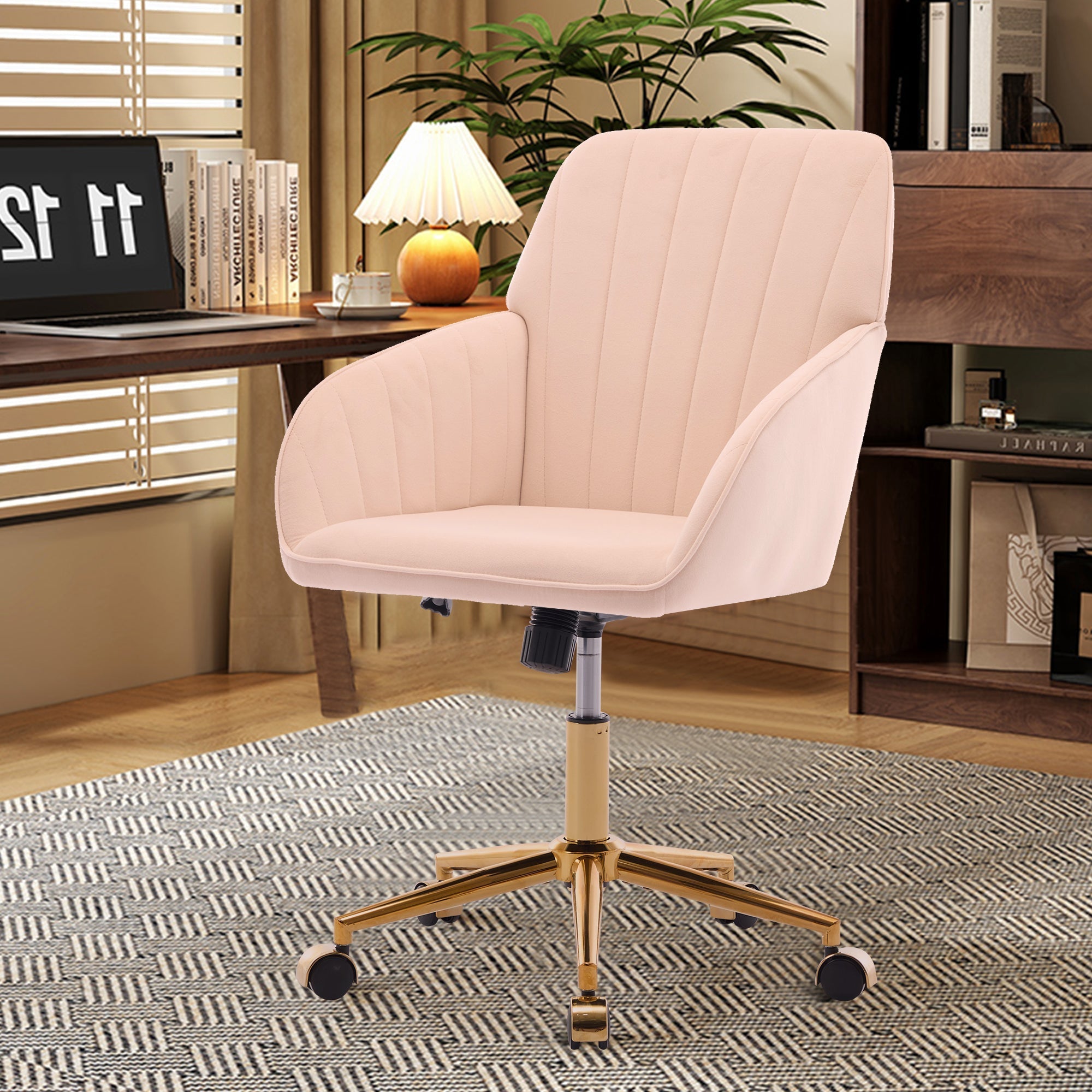 Adjustable Ergonomic Swivel Chair with Golden Base