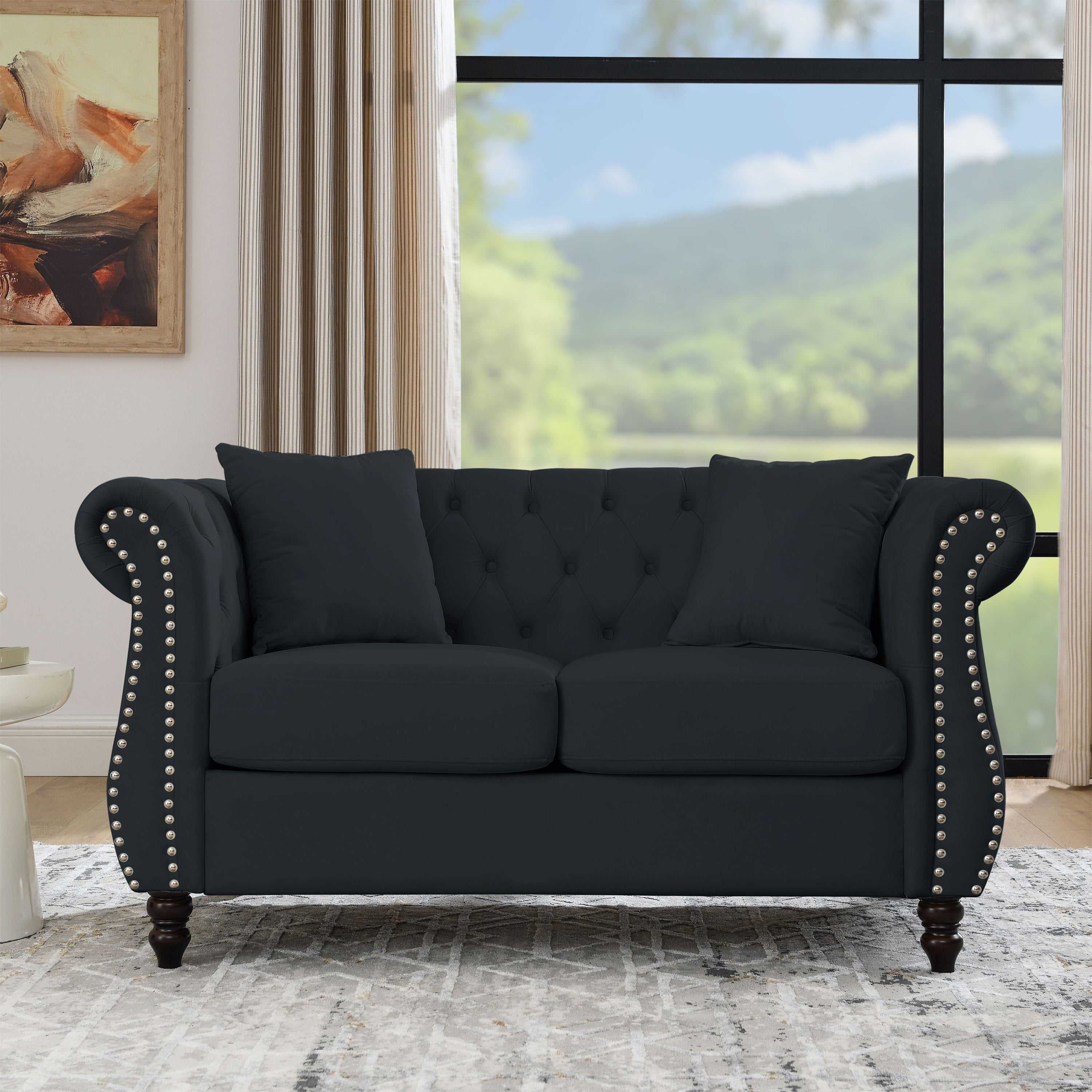 Nailhead Velvet Chesterfield Loveseat
