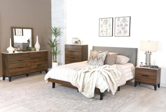 Ensemble de chambre à coucher Queen rembourré Mays, noyer brun et gris 