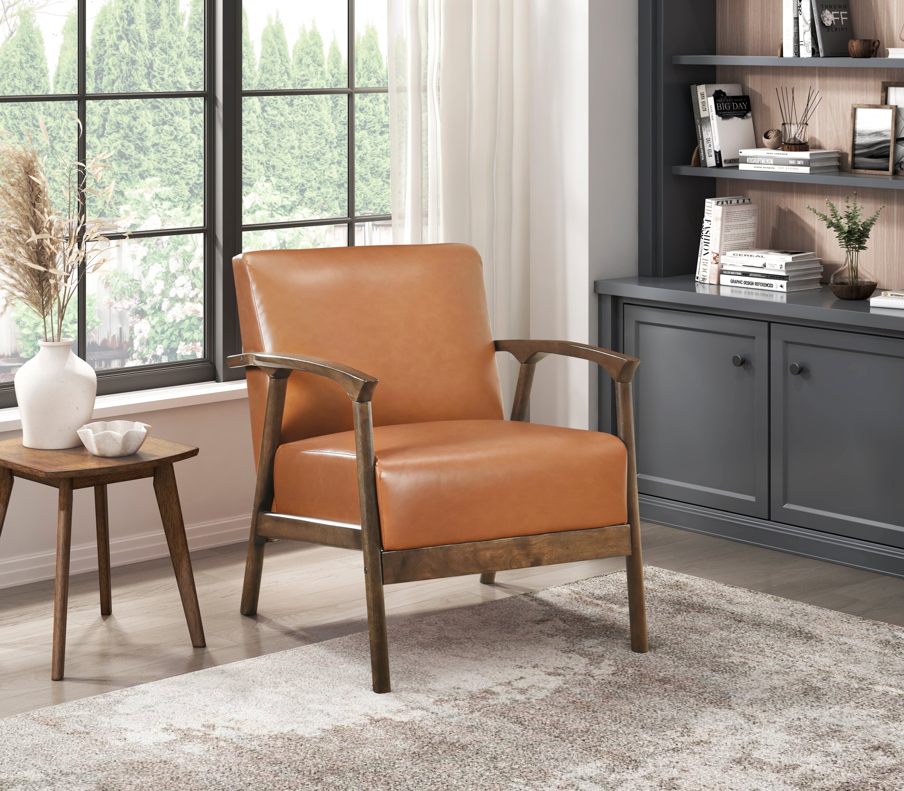Brown Faux Leather Upholstered Accent Chair