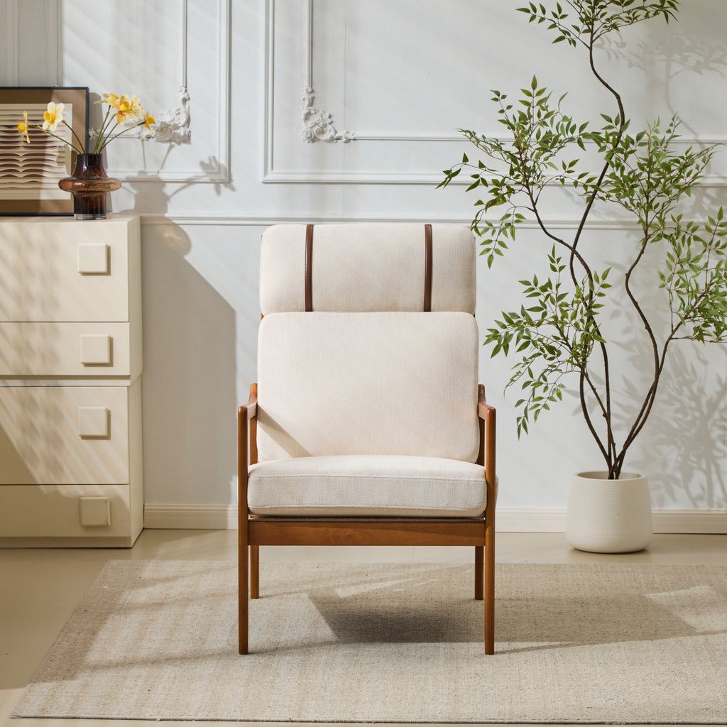 Birchmere Mid Century Modern Accent Armchair, Solid Wood Frame with High Back & Upholstered Cushions