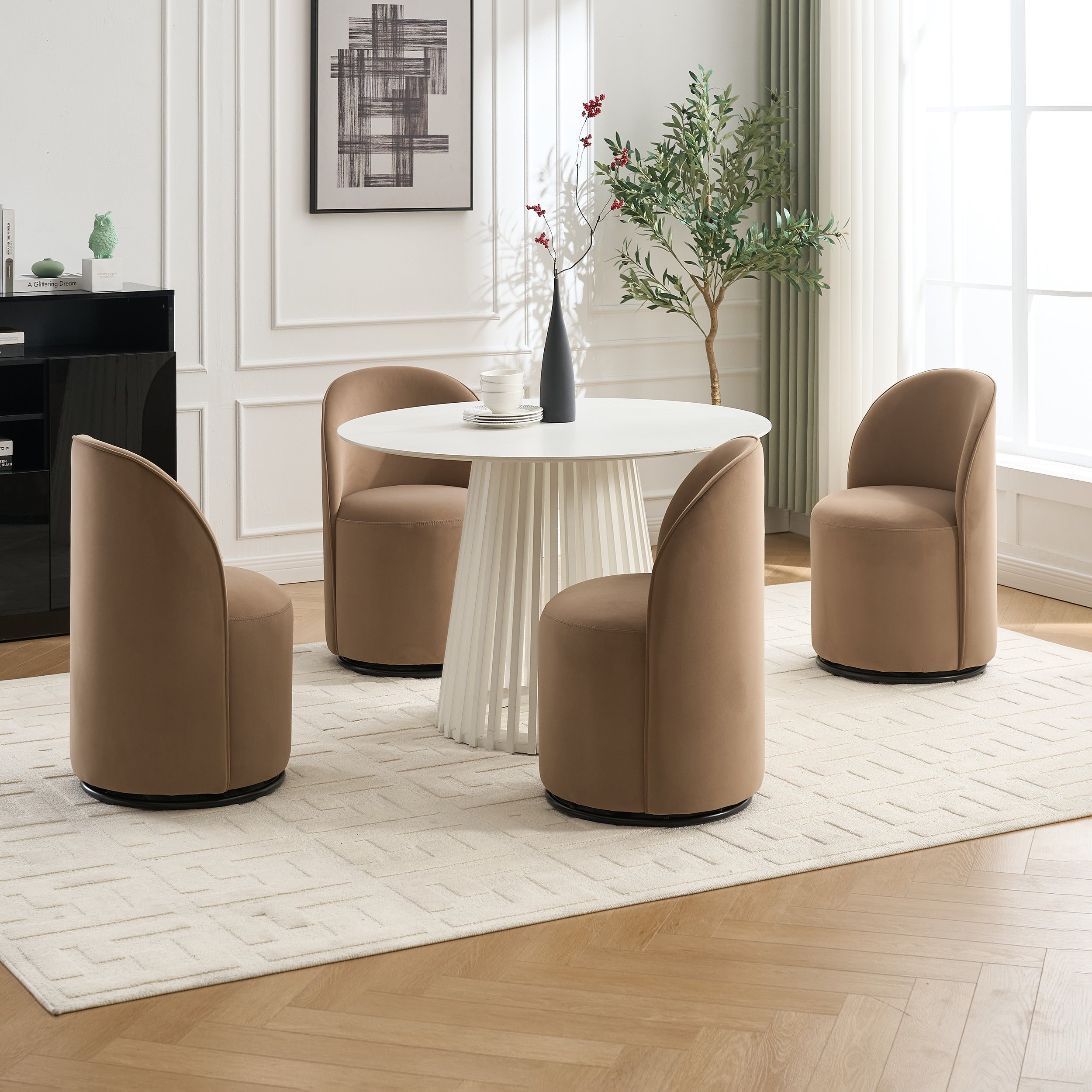 Ashcombe Mid Century Modern Round Velvet Dining Chair