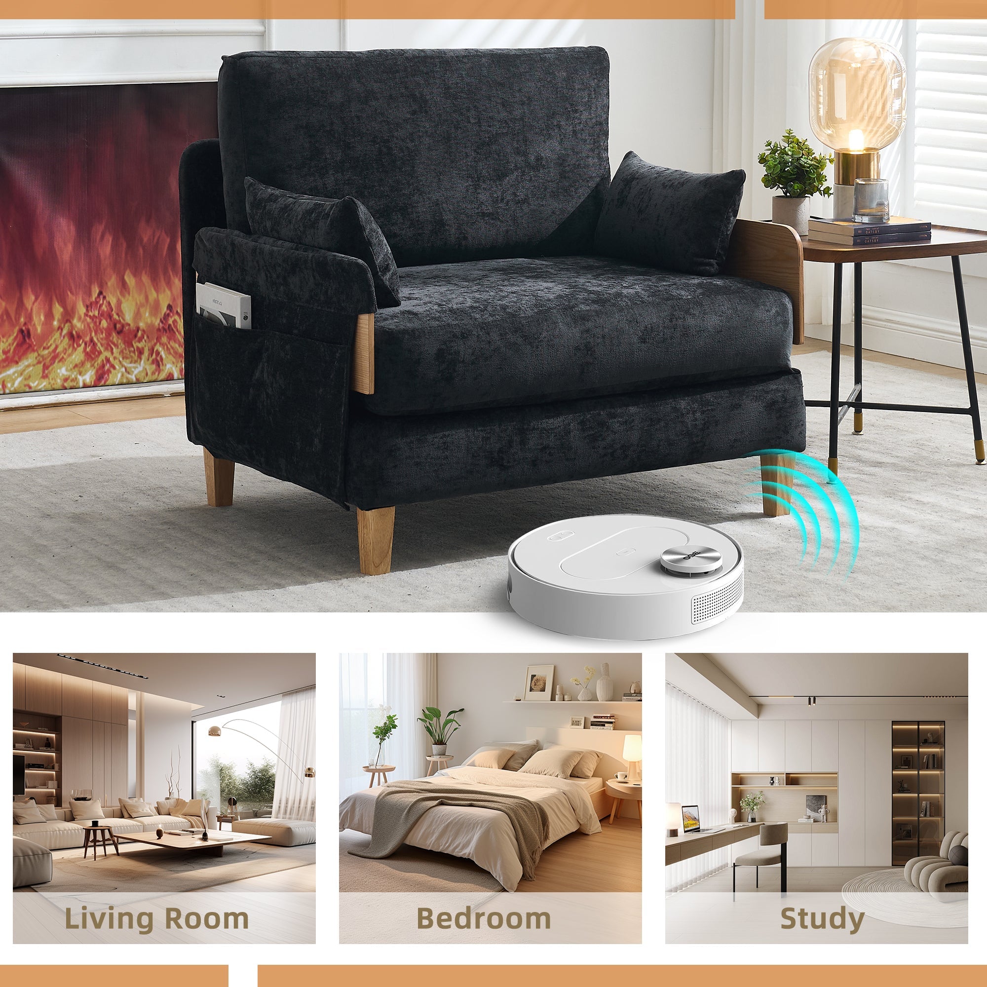 Mid-Century Modern Chenille Foldable Sofa Bed Recliner