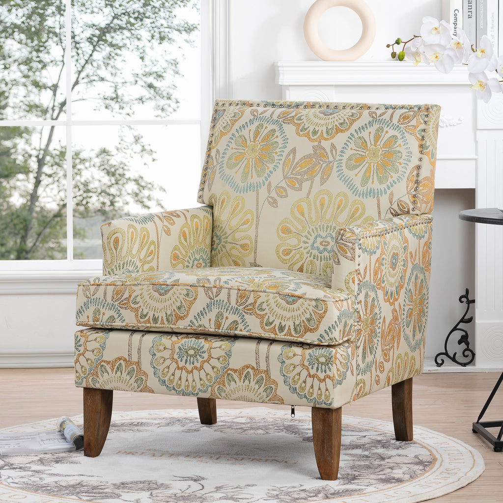 Golden Floral Nailhead Trim Accent Chair