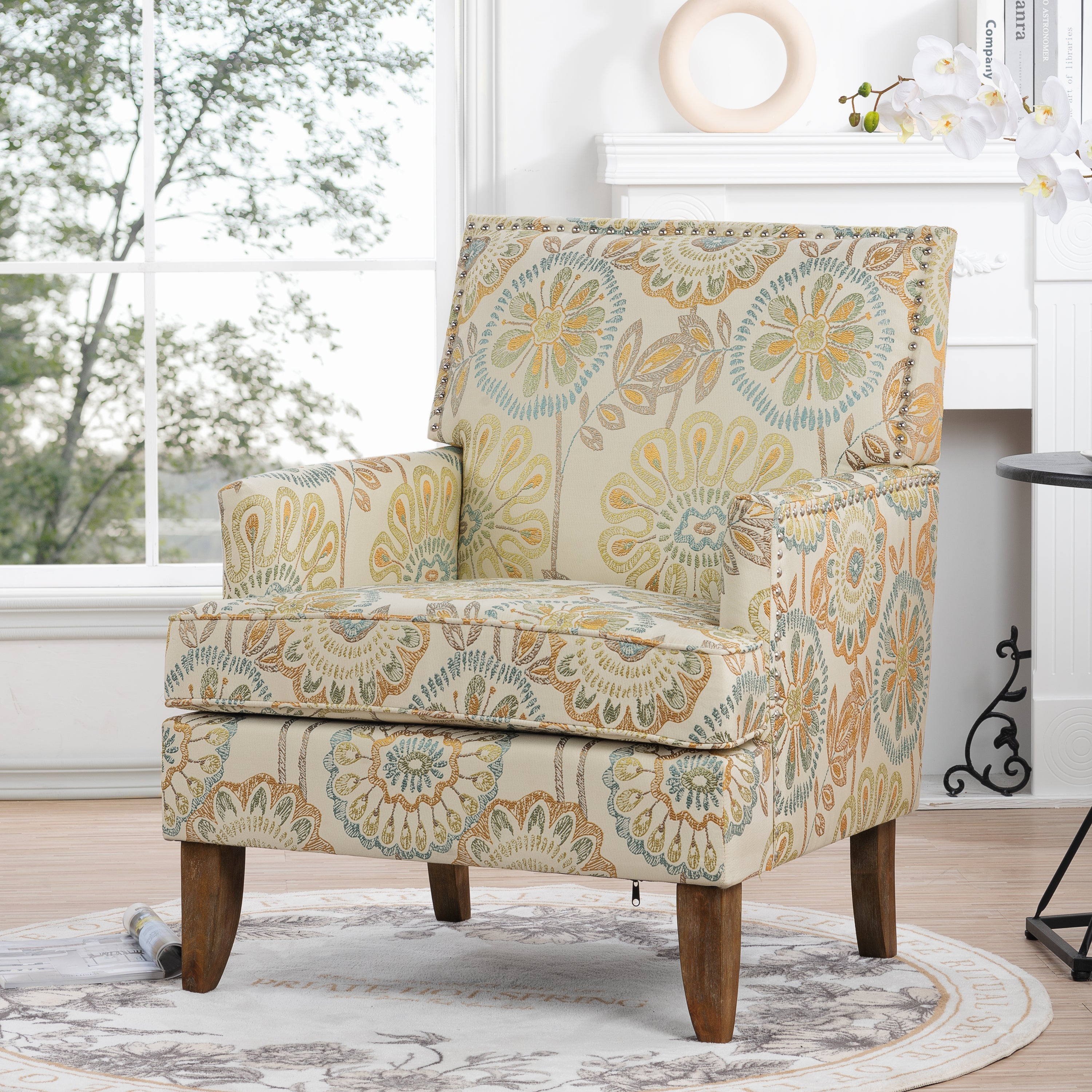 Golden Floral Nailhead Trim Accent Chair