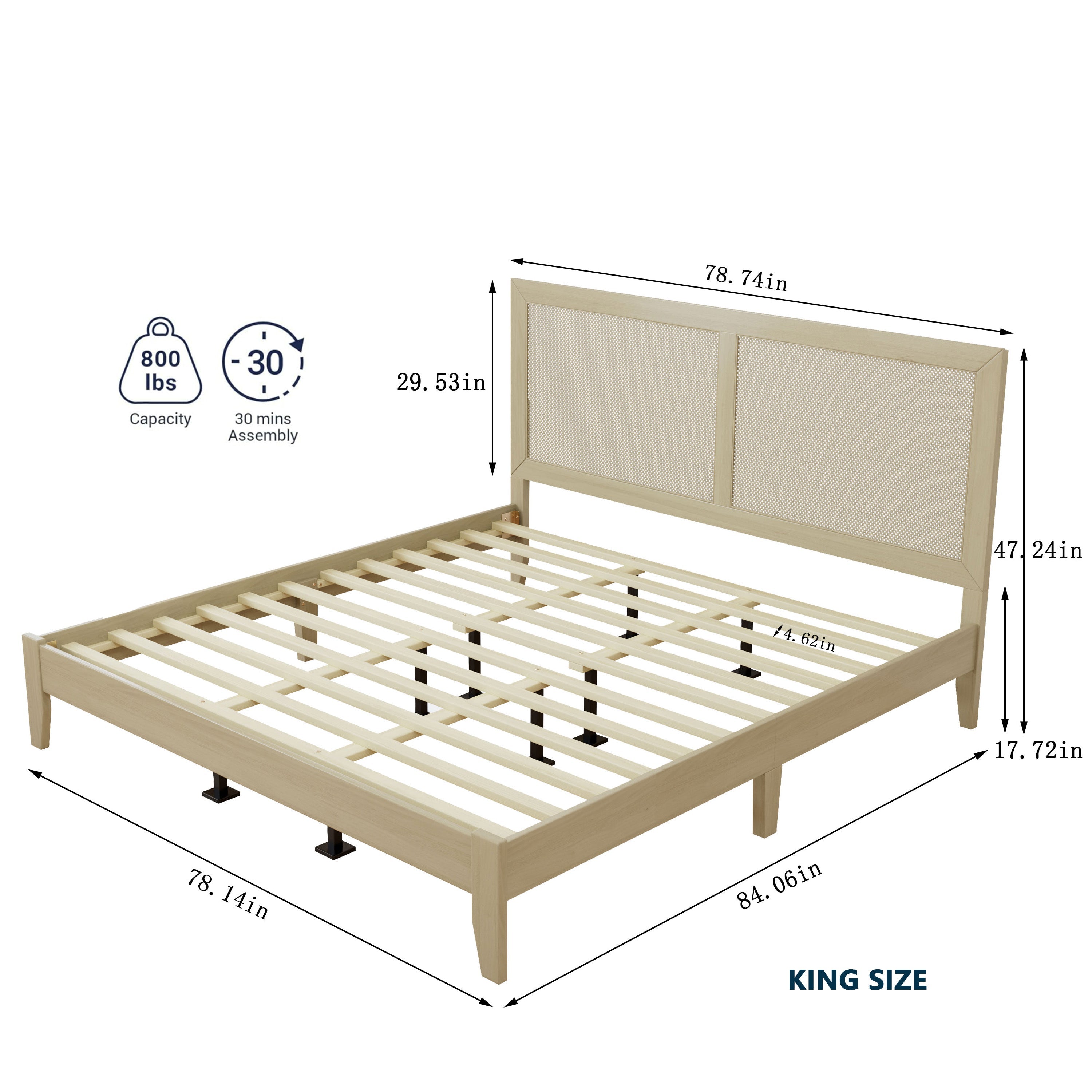 Solid Wood Platform Bed With Rattan