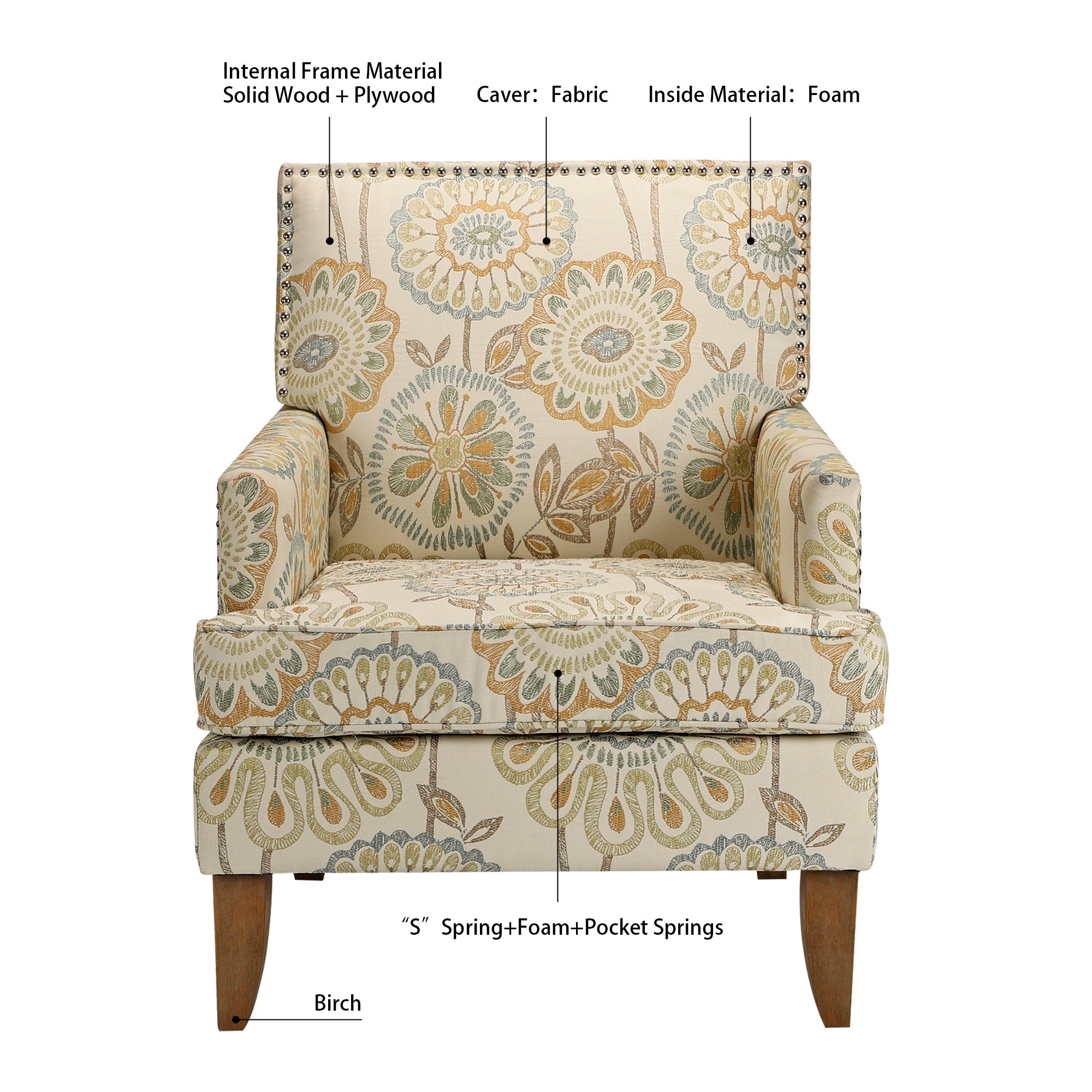 Golden Floral Nailhead Trim Accent Chair