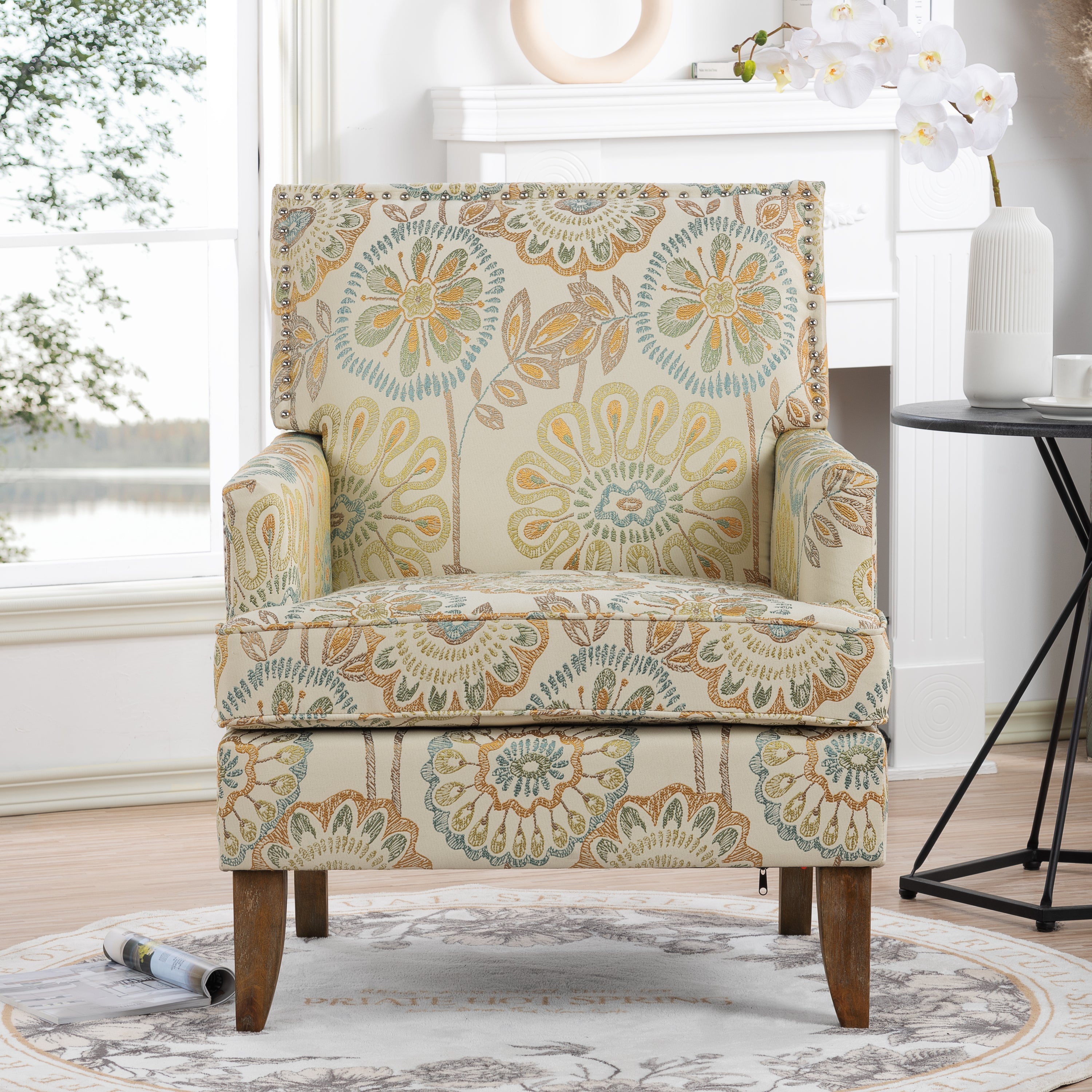 Golden Floral Nailhead Trim Accent Chair