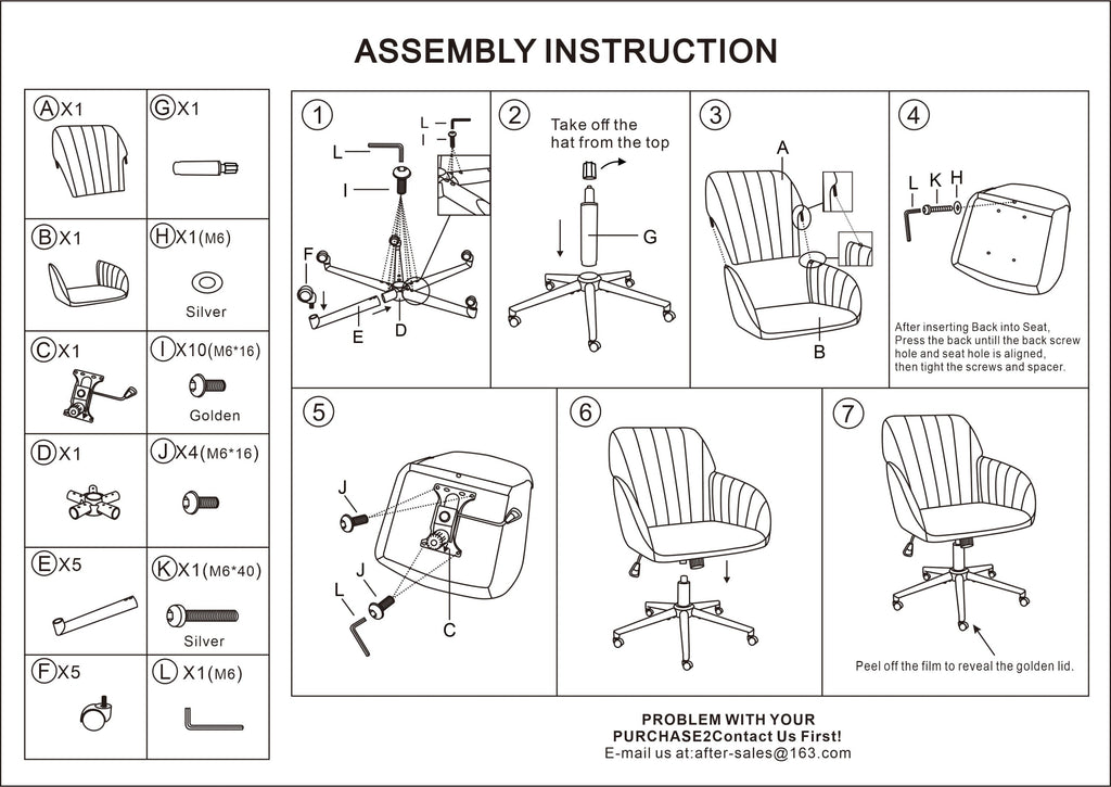 Adjustable Ergonomic Swivel Chair with Golden Base