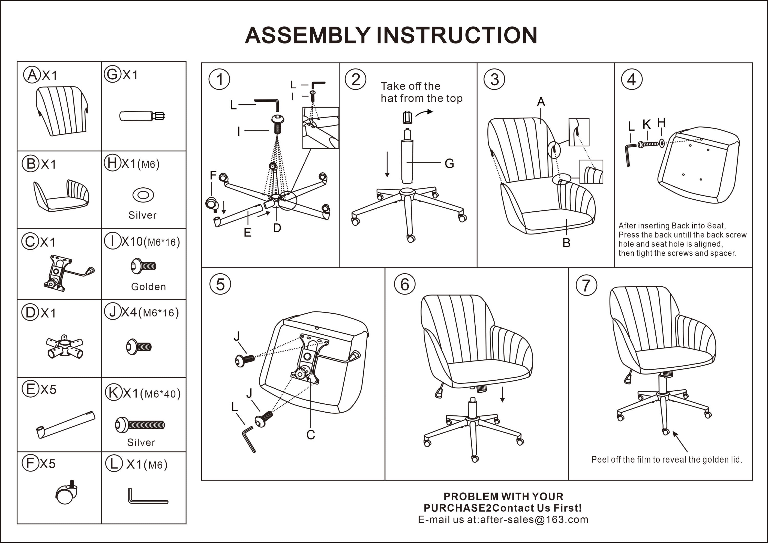 Adjustable Ergonomic Swivel Chair with Golden Base