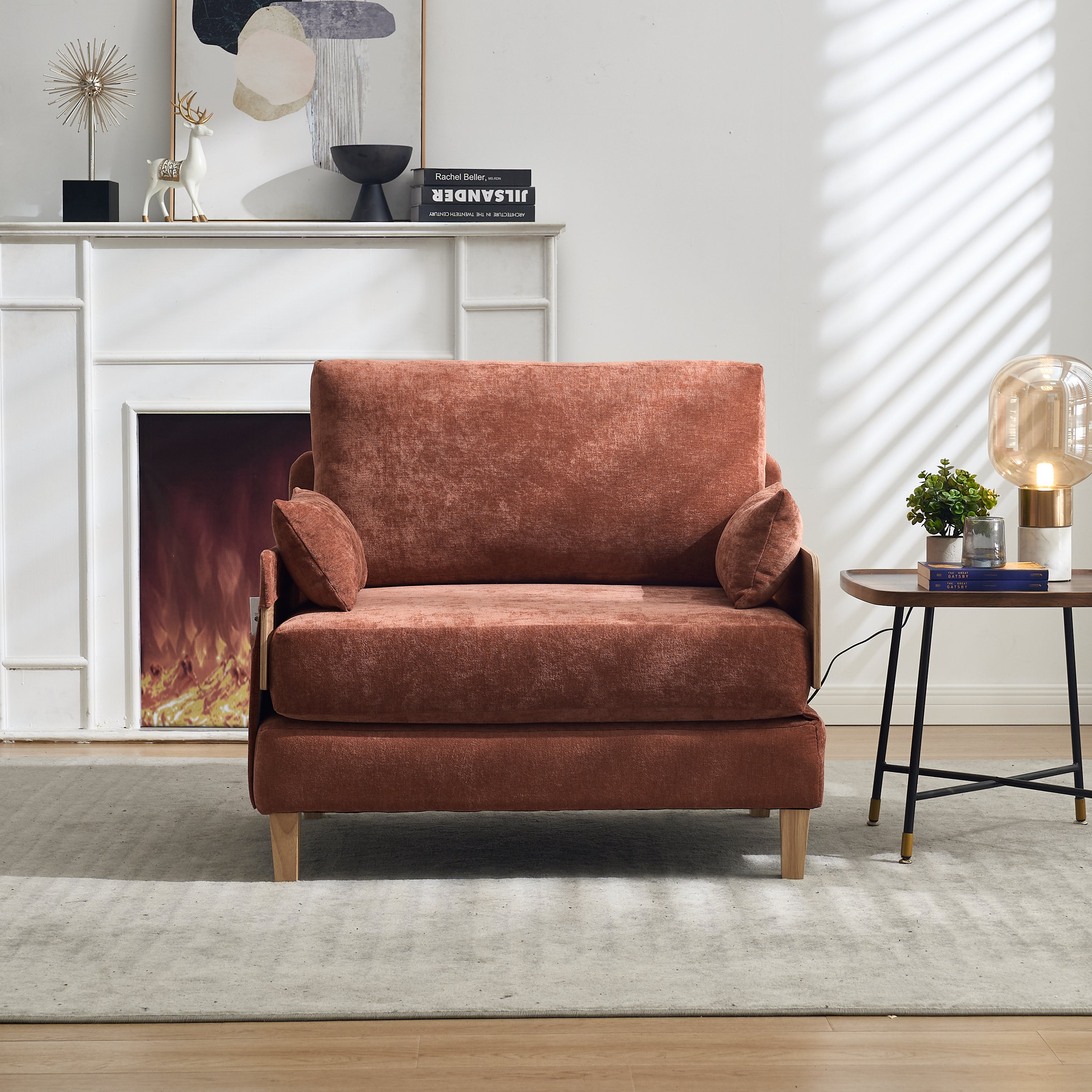 Mid-Century Modern Chenille Foldable Sofa Bed Recliner