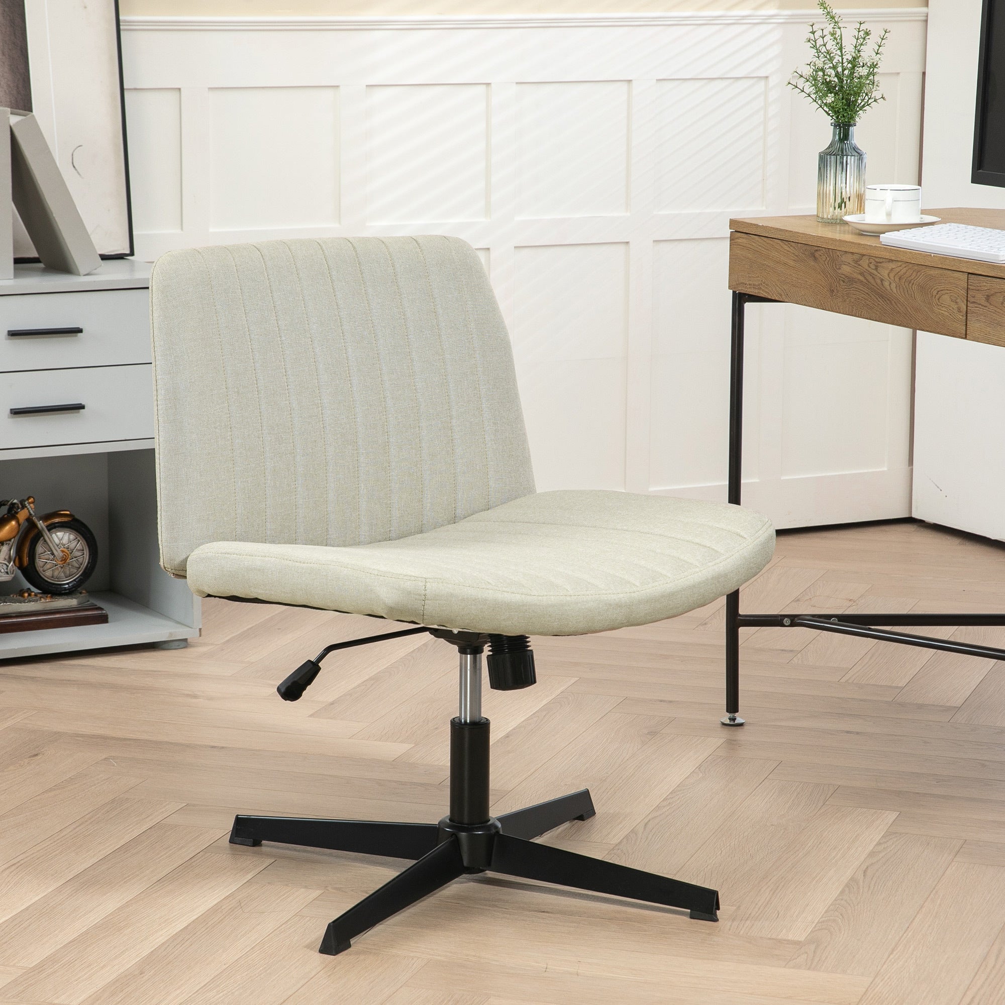 Wide Armless Office Desk Chair with Adjustable Height