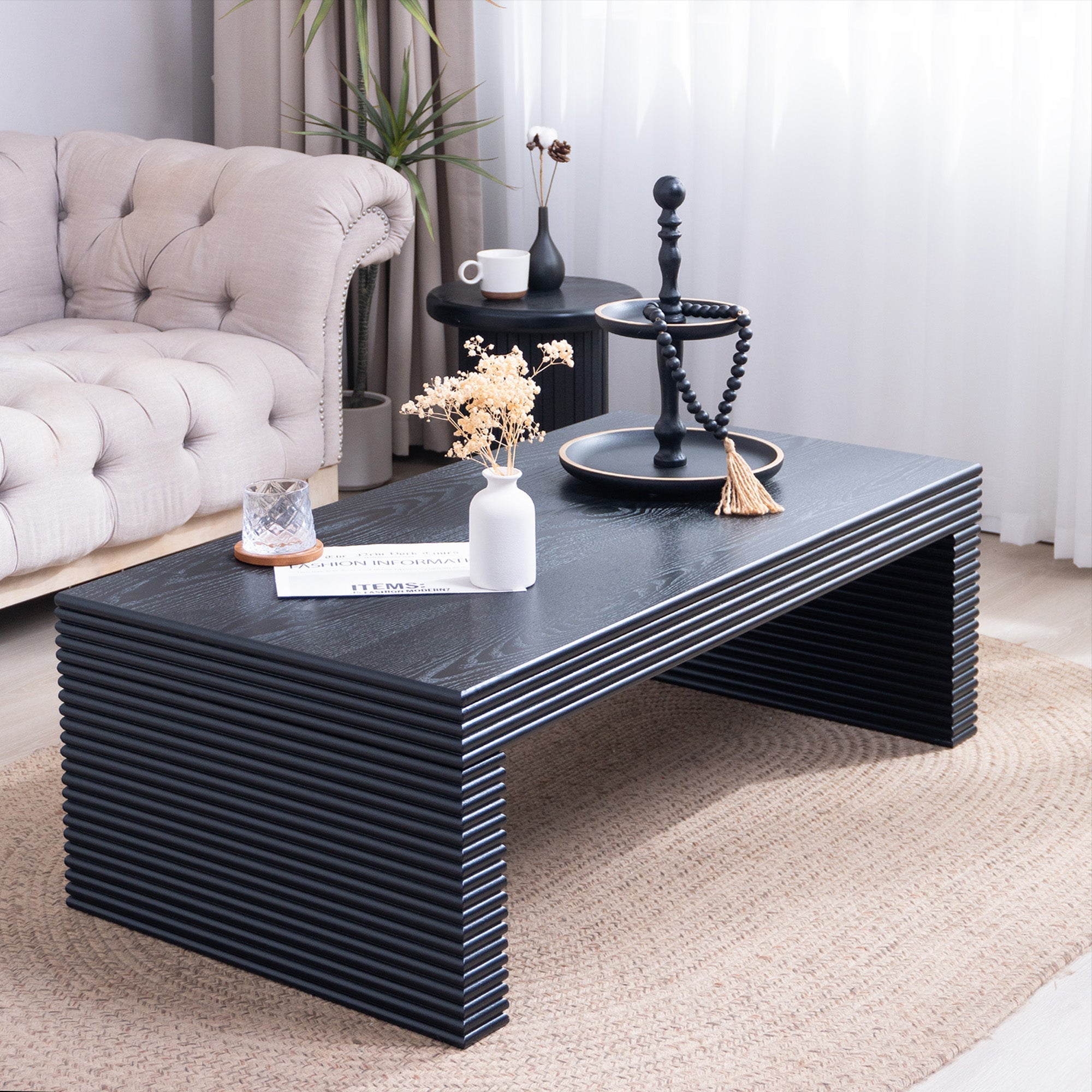 Modern Black Ribbed Coffee Table