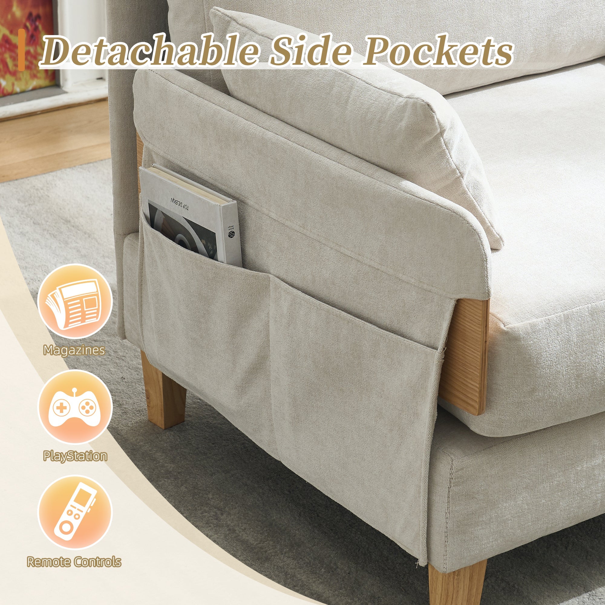 Mid-Century Modern Chenille Foldable Sofa Bed Recliner