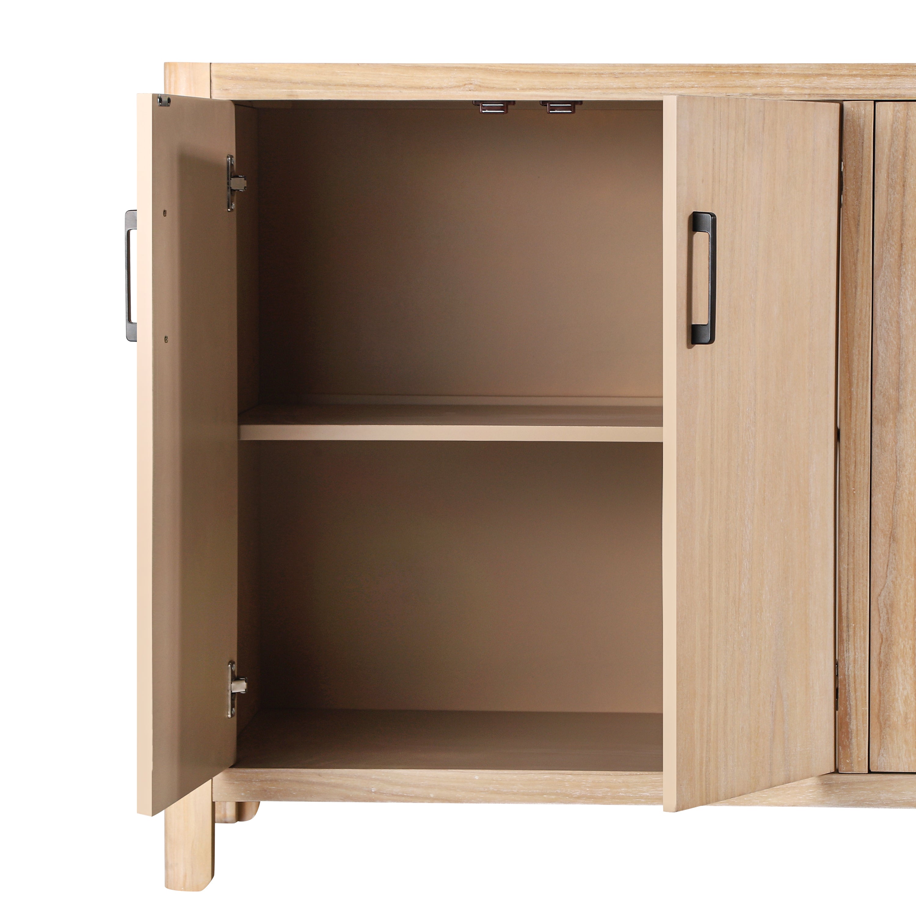 Farmhouse Style 4-Door Cabinet with Natural Distressed Finish