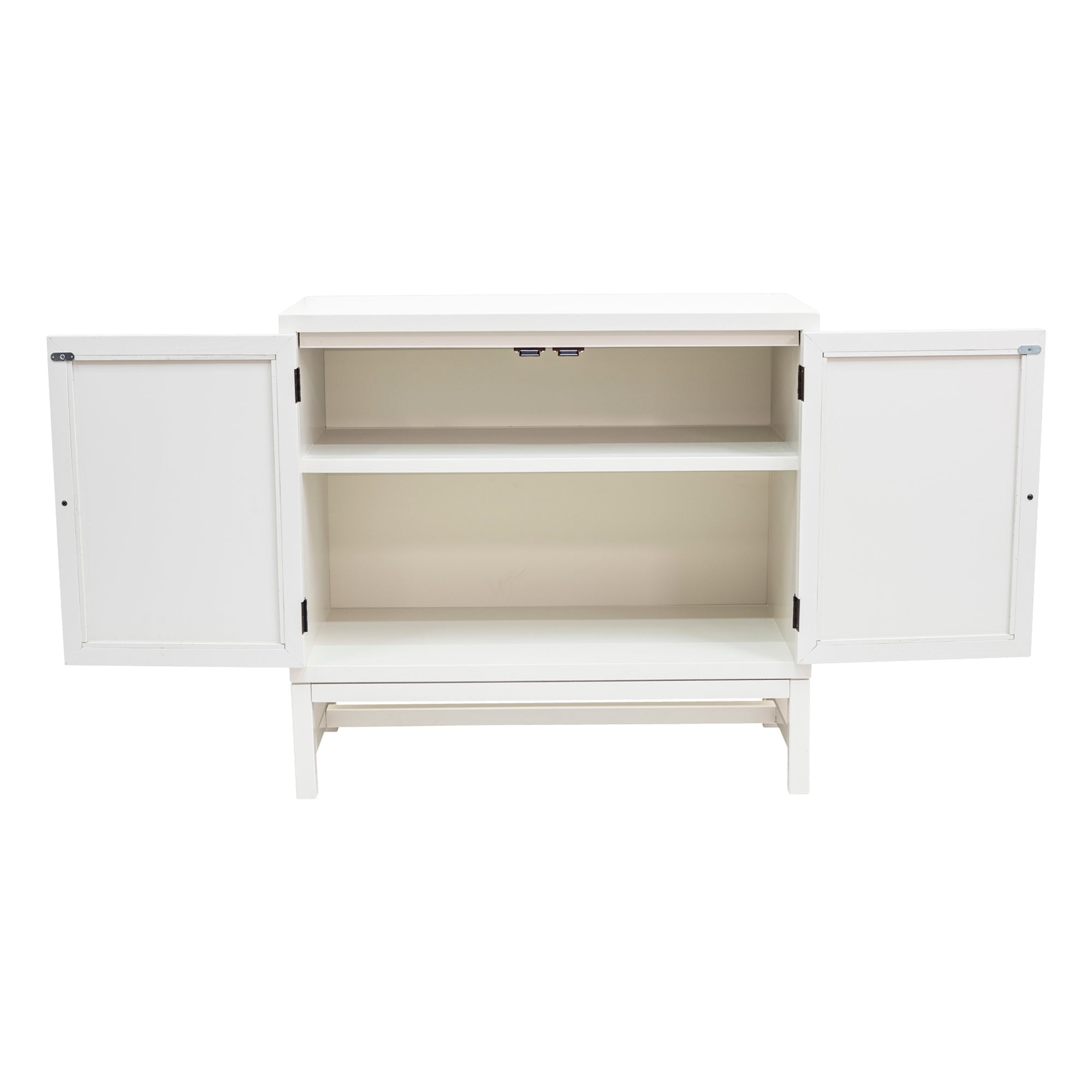 Raffia Paneled 2 Door Storage Cabinet, White