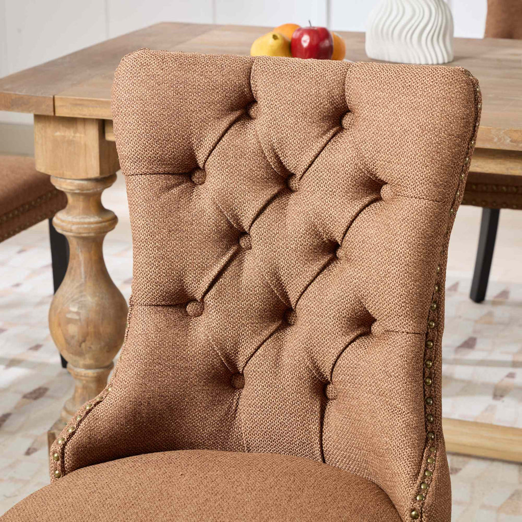 Rosewick Modern Tufted Linen Nailhead Trim Solid Wood Upholstered Dining Chair with Black Legs, Set of 2